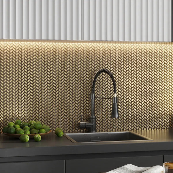 Gold 12x12 Glossy Herringbone Glass Mosaic Tile (10 pack, 9.75 sq ft/case)
