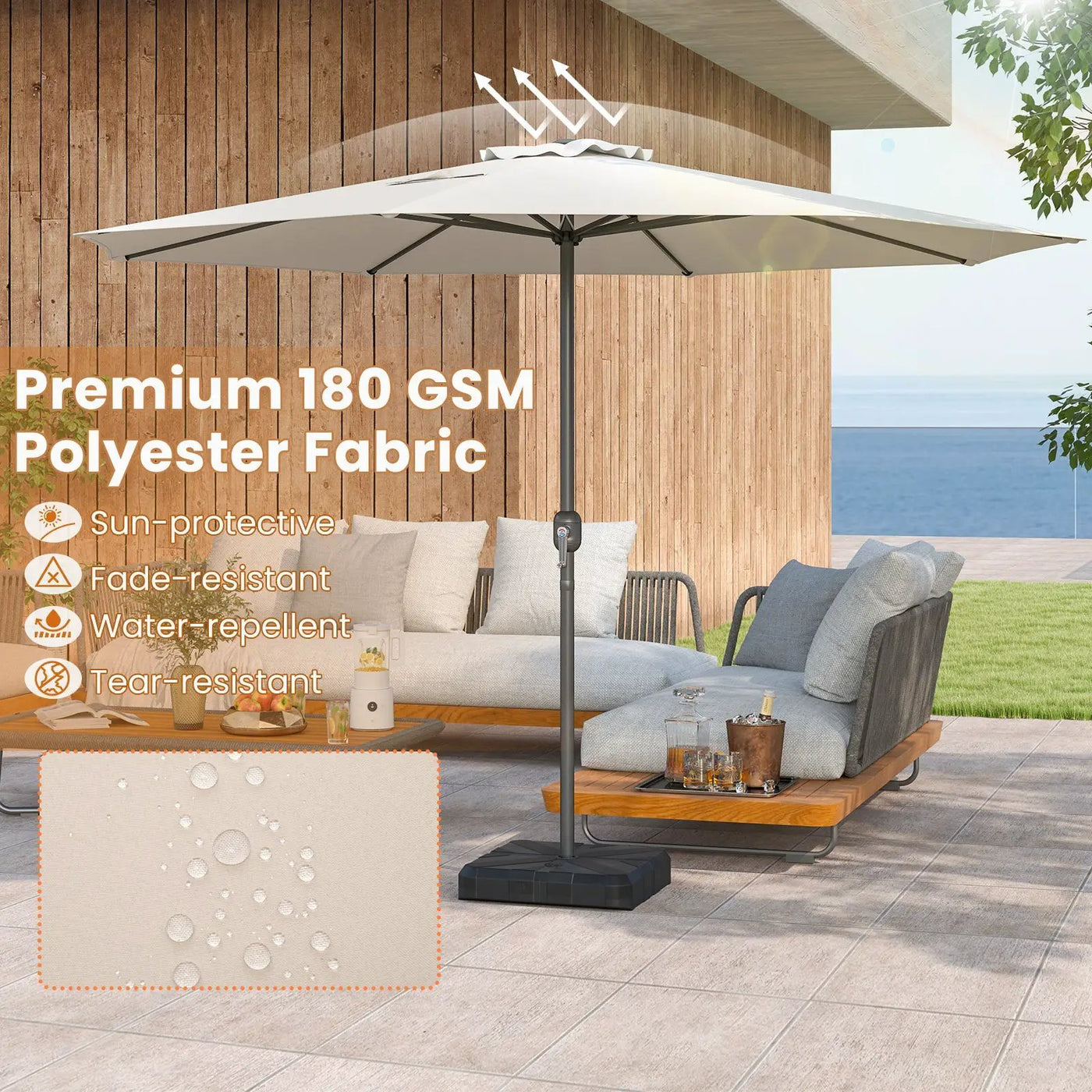 12 Feet Patio Umbrella with Crank Handle and 8 Sturdy Ribs by DirectDeals
