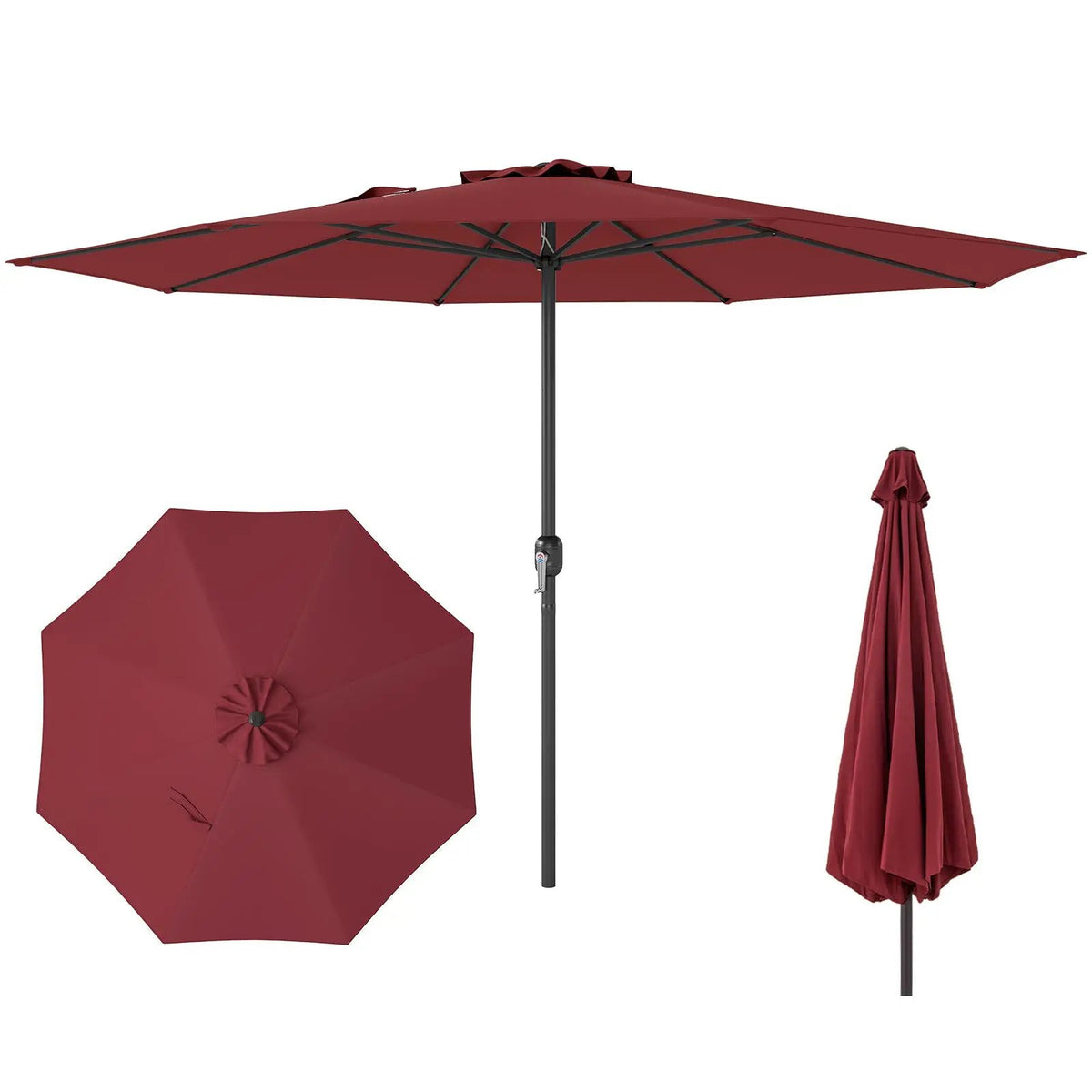 12 Feet Patio Umbrella with Crank Handle and 8 Sturdy Ribs by DirectDeals