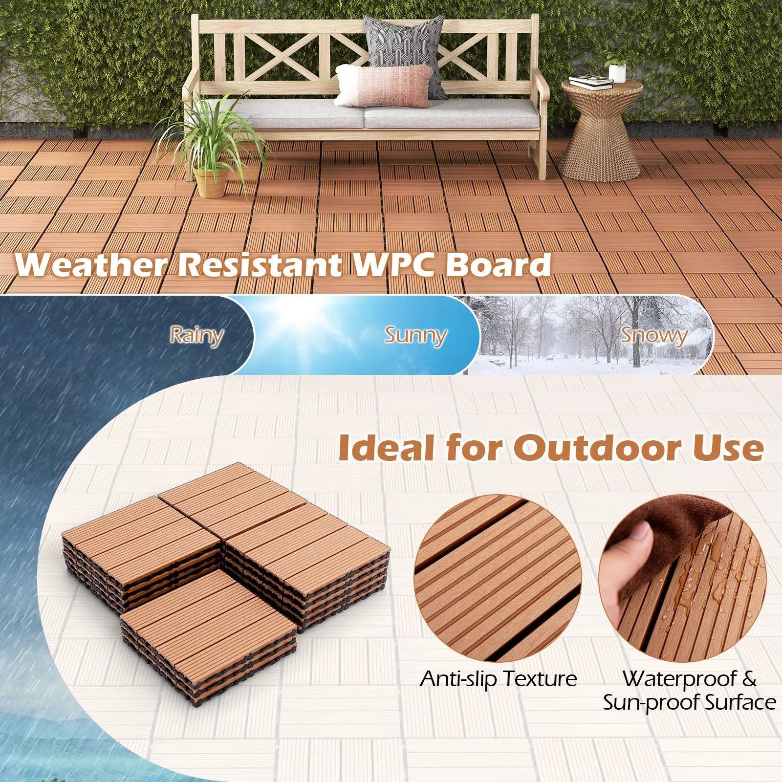 12 x 12 Inch 18 Piece All Weather Interlocking Deck Tiles for Splicing Area by DirectDeals