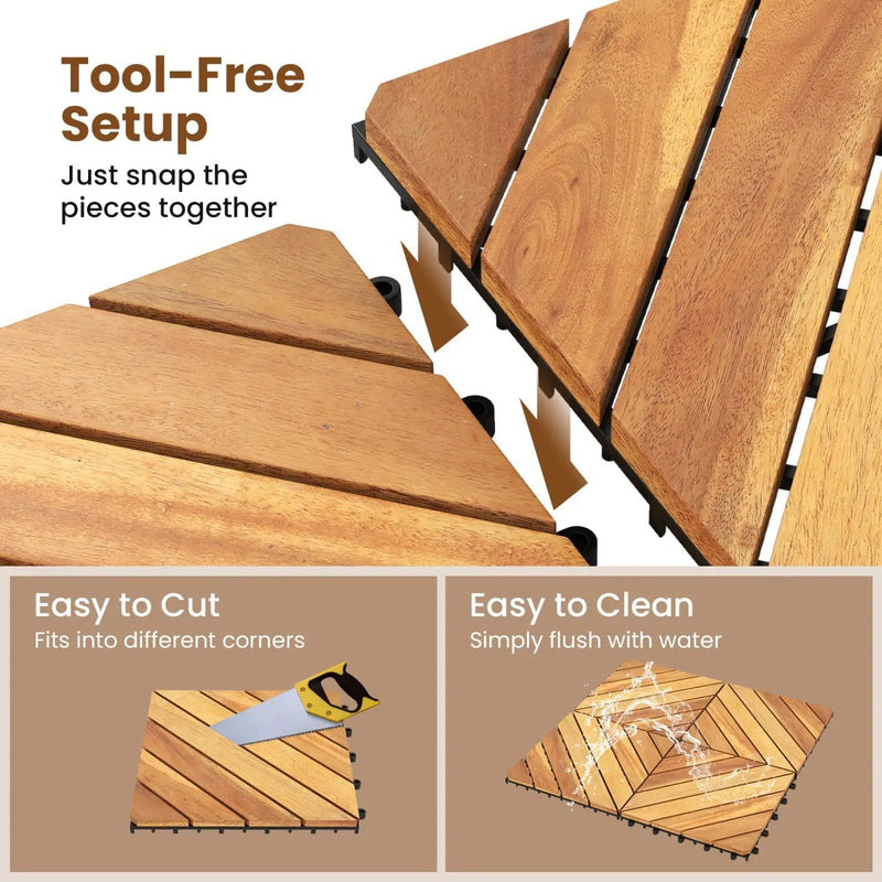 Acacia Wood Interlocking Deck Tiles 12x12 Inch - 24 Pack by DirectDeals
