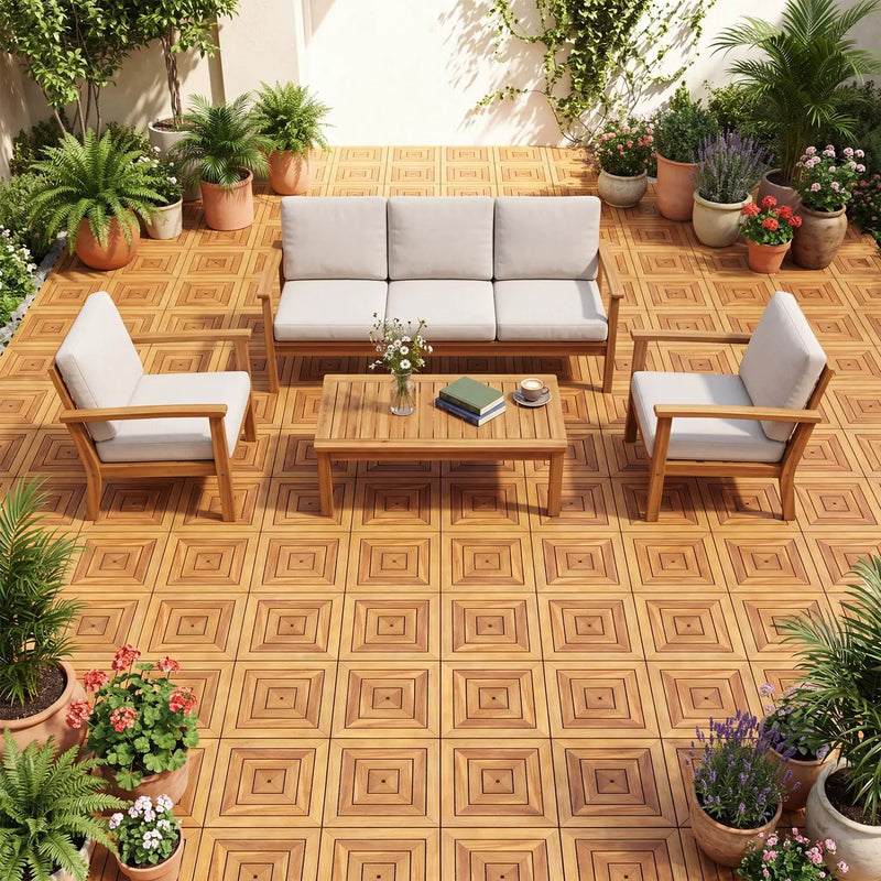 Acacia Wood Interlocking Deck Tiles 12x12 Inch - 24 Pack by DirectDeals