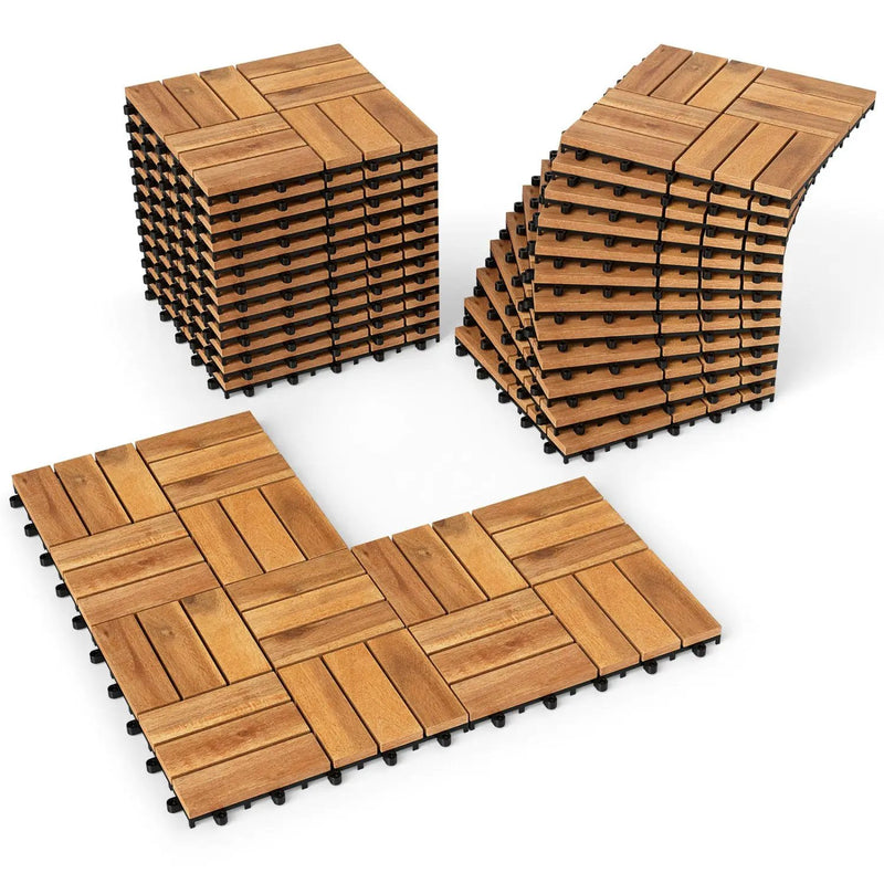Acacia Wood Interlocking Deck Tiles 12x12 Inch - 27 Pack by DirectDeals