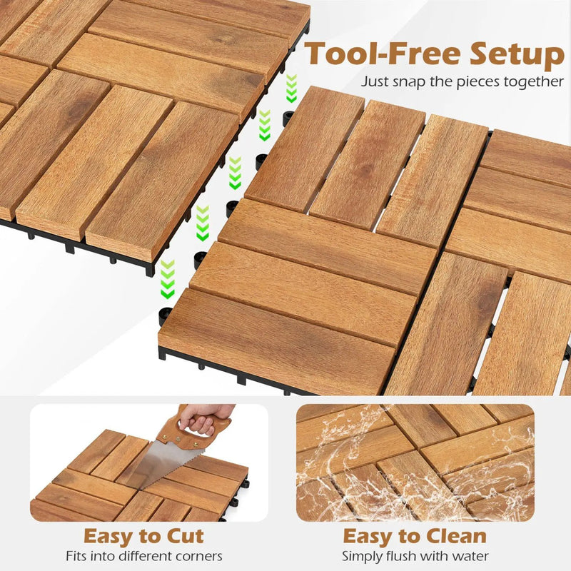 Acacia Wood Interlocking Deck Tiles 12x12 Inch - 27 Pack by DirectDeals