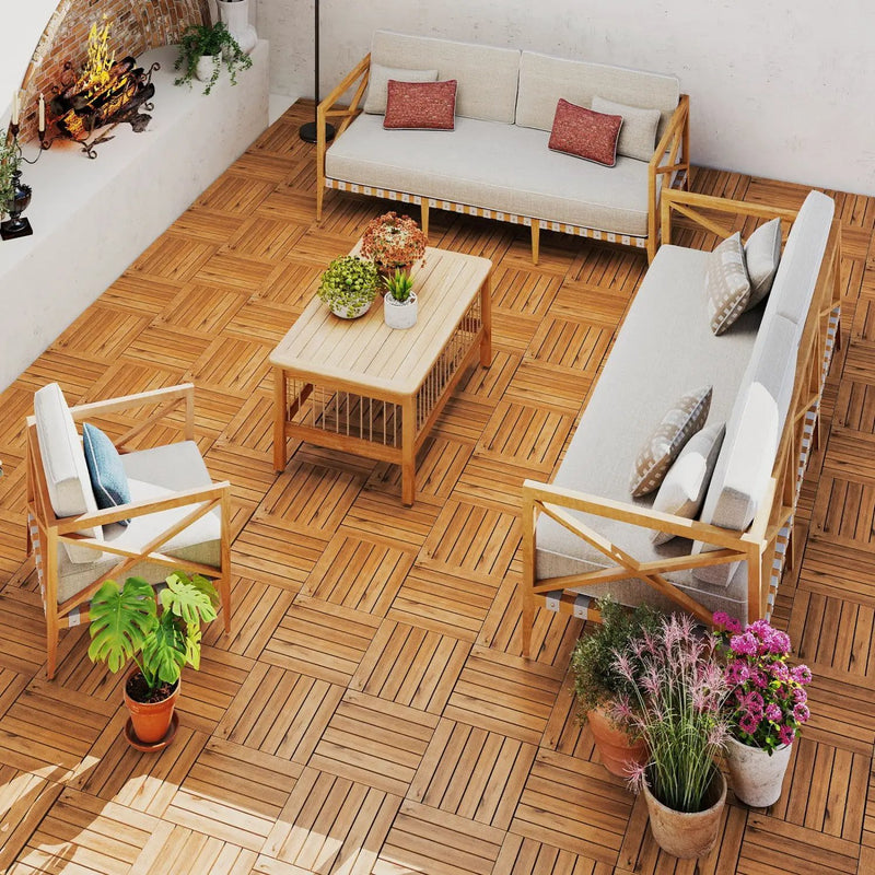 Acacia Wood Interlocking Deck Tiles 12x12 Inch - 27 Pack by DirectDeals