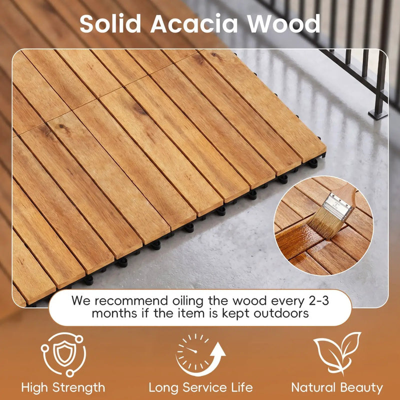 Acacia Wood Interlocking Deck Tiles 12x12 Inch - 27 Pack by DirectDeals