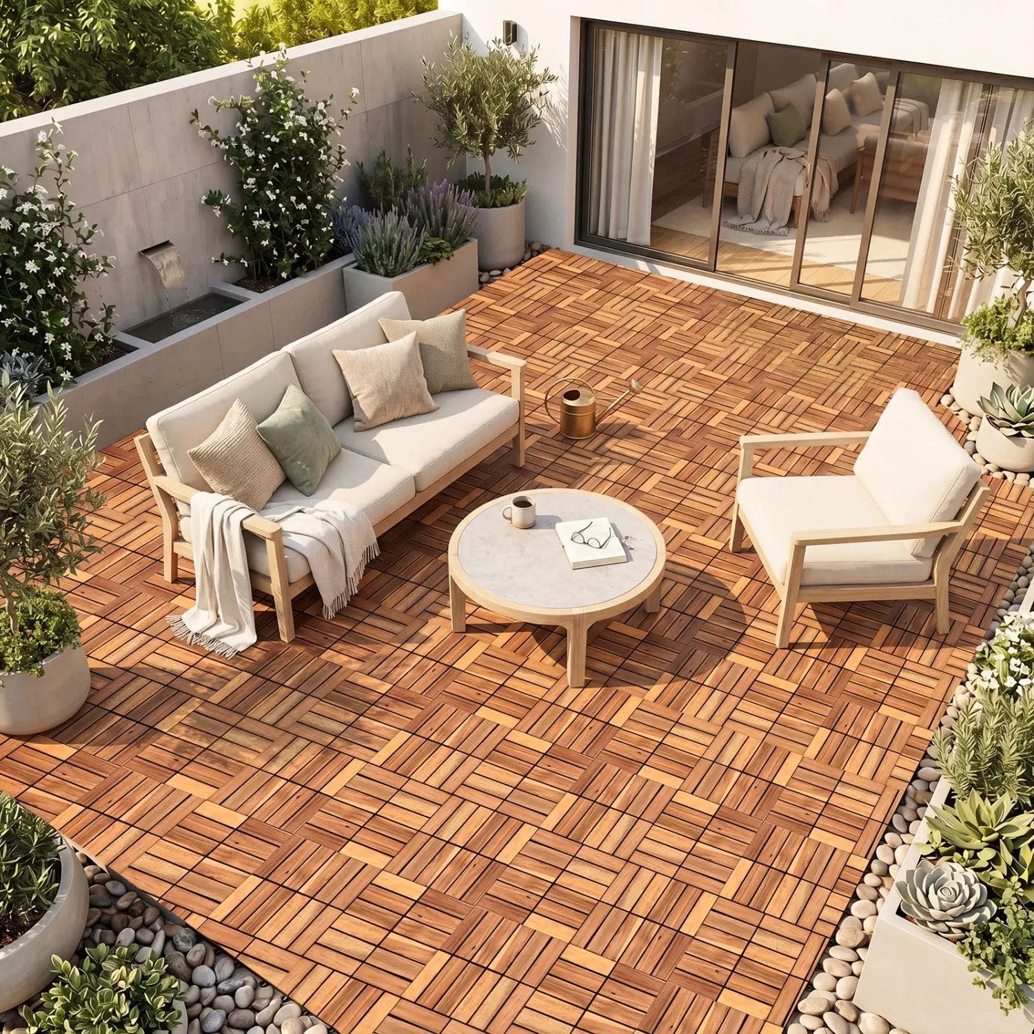 Acacia Wood Interlocking Deck Tiles 12x12 Inch - 27 Pack by DirectDeals