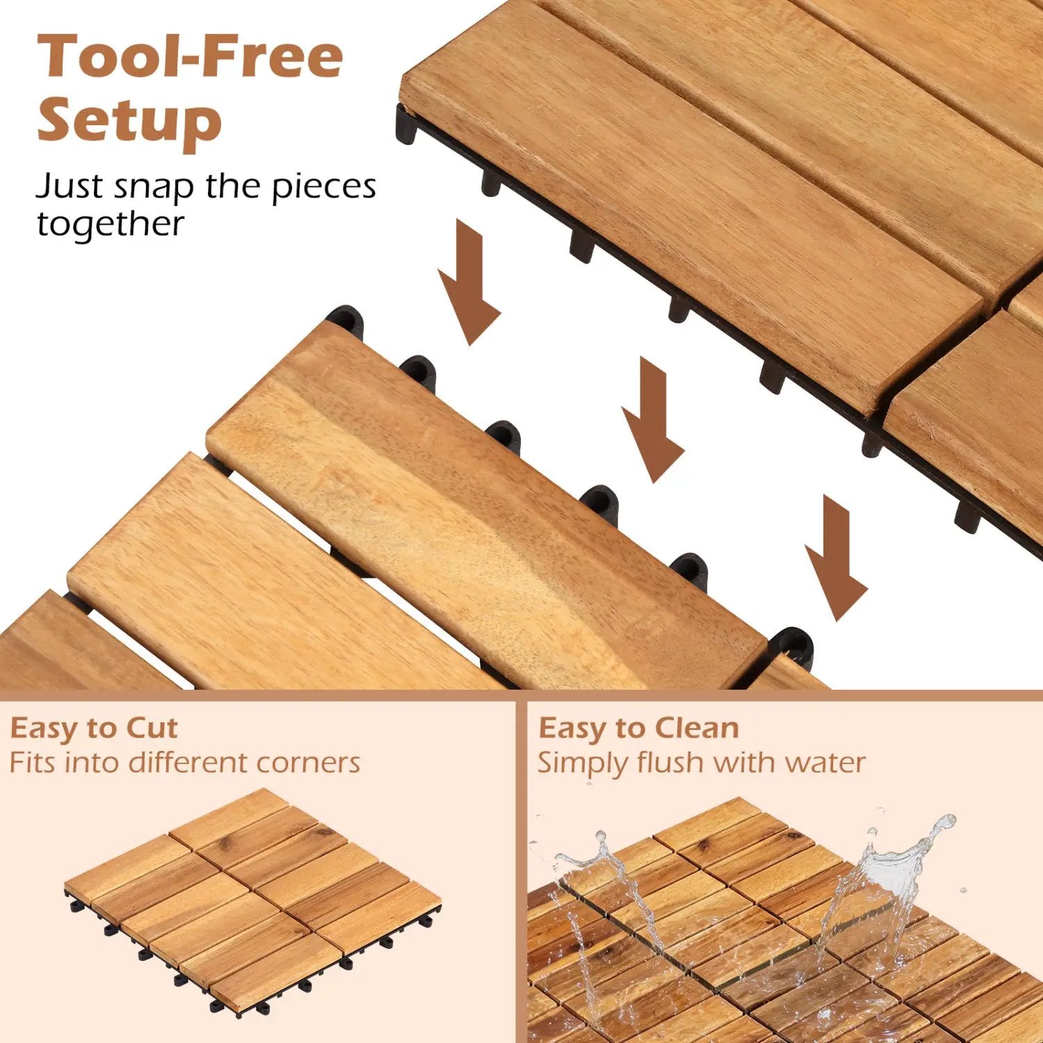 Acacia Wood Interlocking Deck Tiles 12x12 Inch - 27 Pack by DirectDeals
