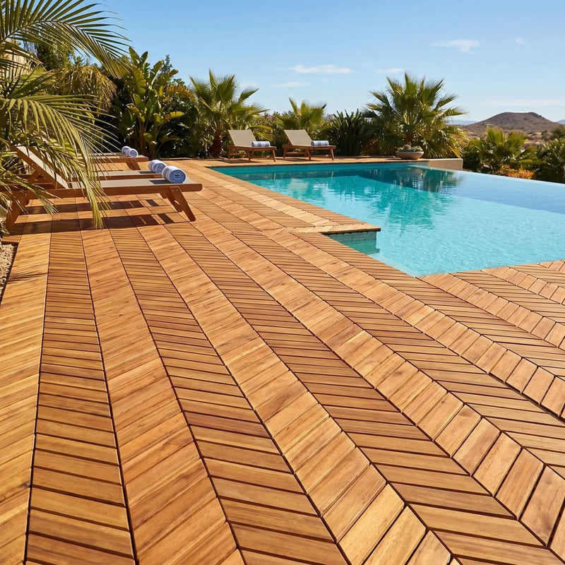 Acacia Wood Interlocking Deck Tiles 12x12 Inch - 30 Pack by DirectDeals
