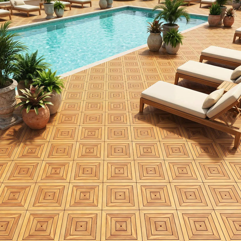 Acacia Wood Interlocking Deck Tiles 12x12 Inch - 48 Pack by DirectDeals