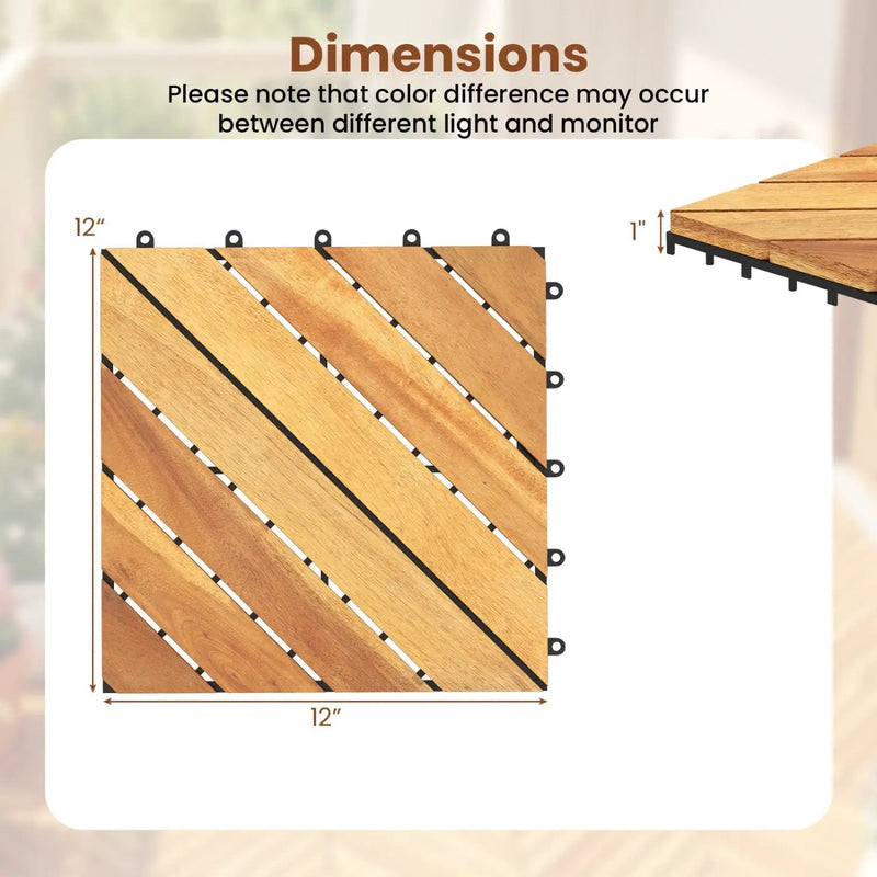 Acacia Wood Interlocking Deck Tiles 12x12 Inch - 48 Pack by DirectDeals