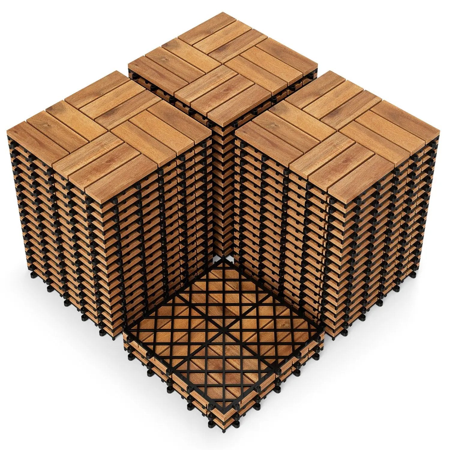 Acacia Wood Interlocking Deck Tiles 12x12 Inch - 54 Pack by DirectDeals