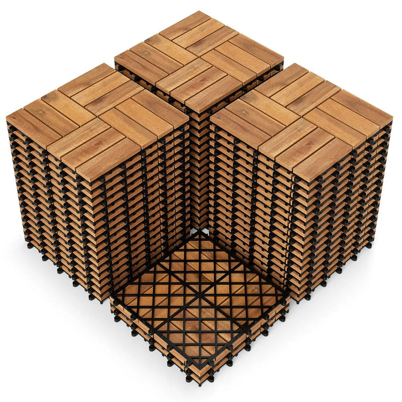 Acacia Wood Interlocking Deck Tiles 12x12 Inch - 54 Pack by DirectDeals