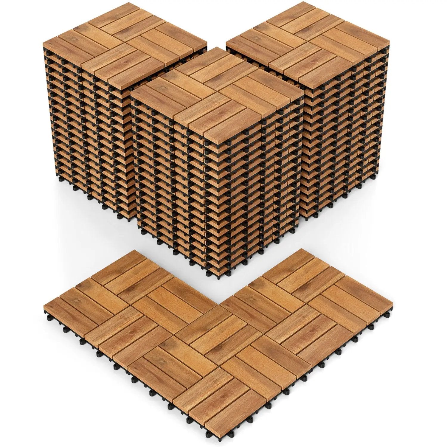 Acacia Wood Interlocking Deck Tiles 12x12 Inch - 54 Pack by DirectDeals