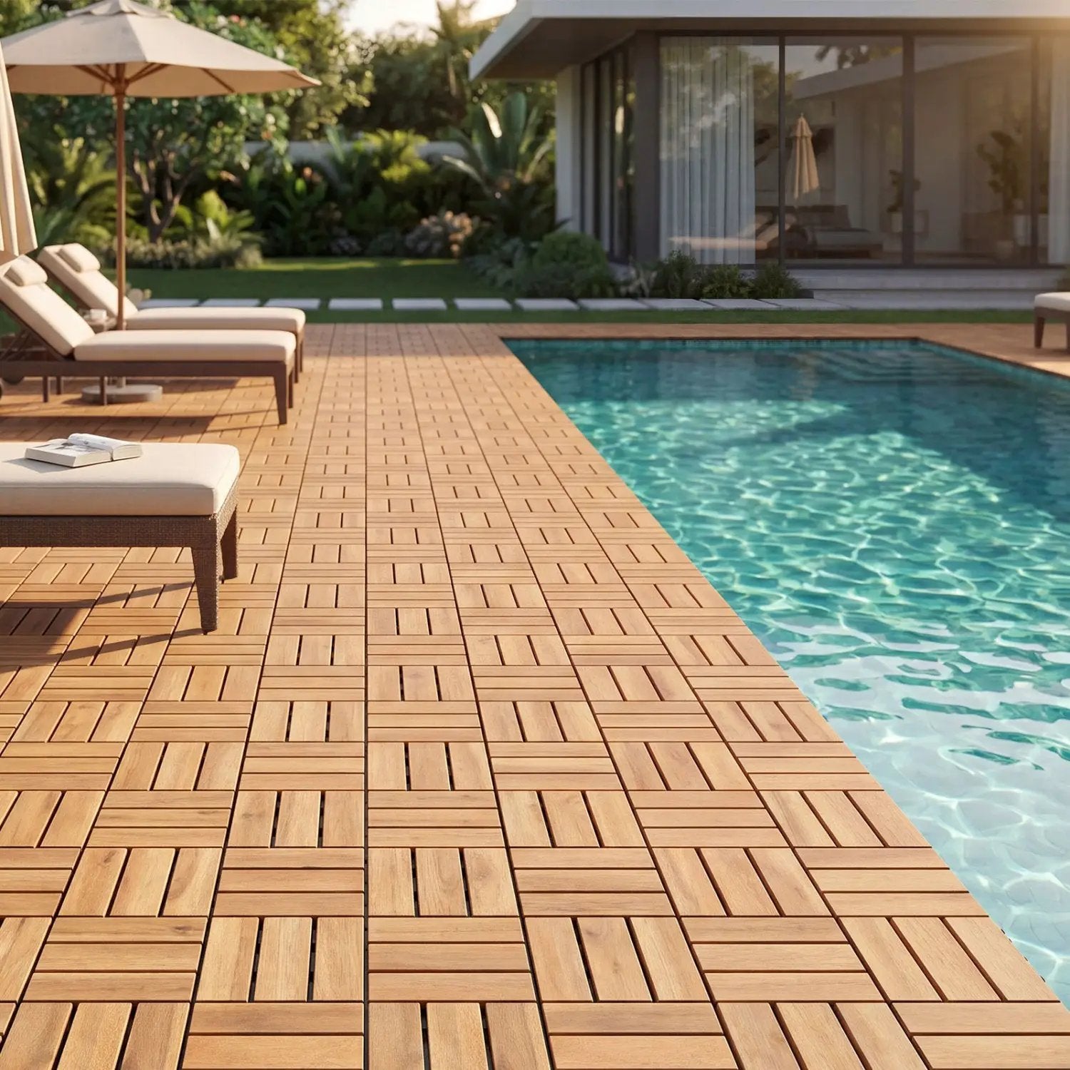 Acacia Wood Interlocking Deck Tiles 12x12 Inch - 54 Pack by DirectDeals