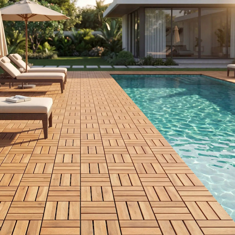 Acacia Wood Interlocking Deck Tiles 12x12 Inch - 54 Pack by DirectDeals