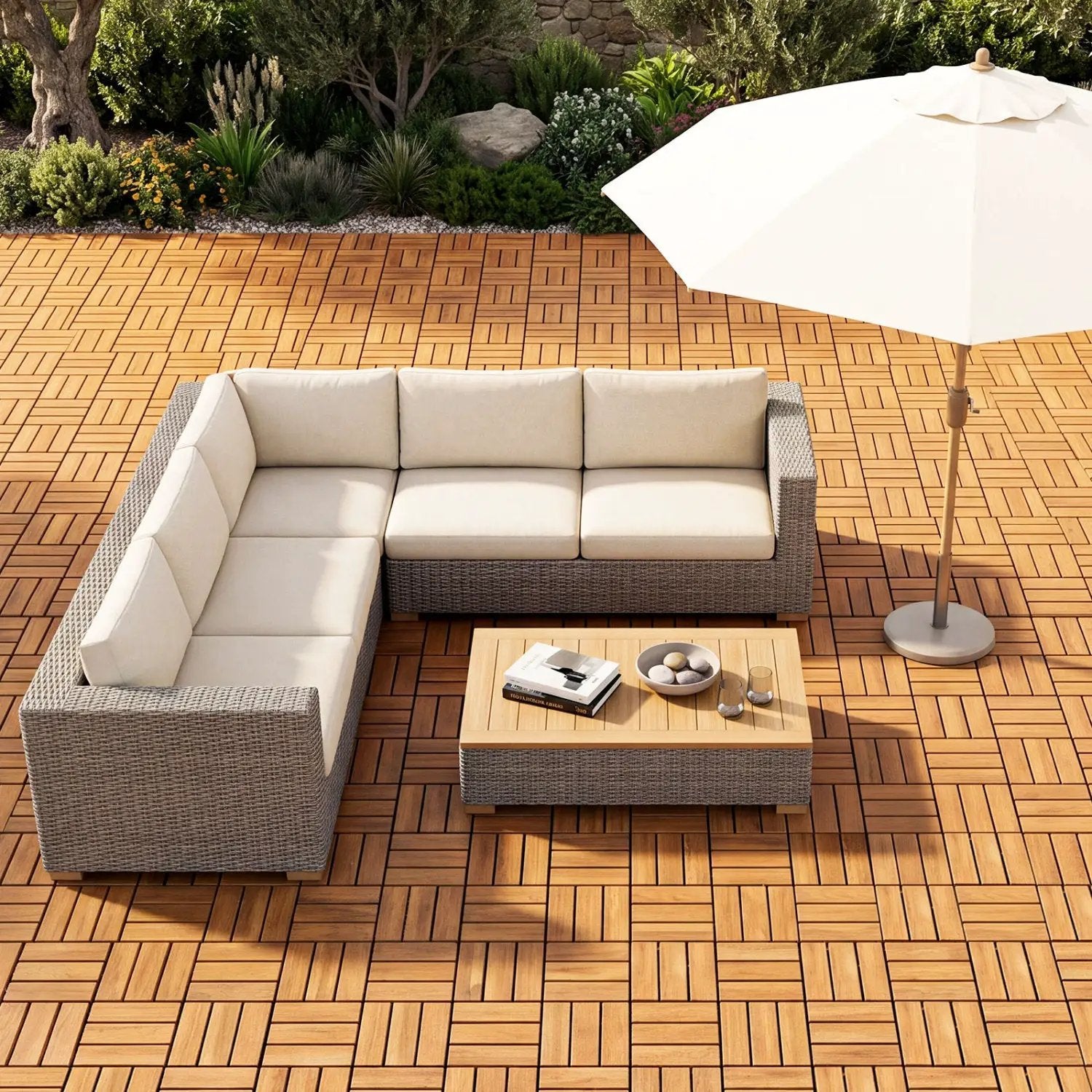 Acacia Wood Interlocking Deck Tiles 12x12 Inch - 54 Pack by DirectDeals