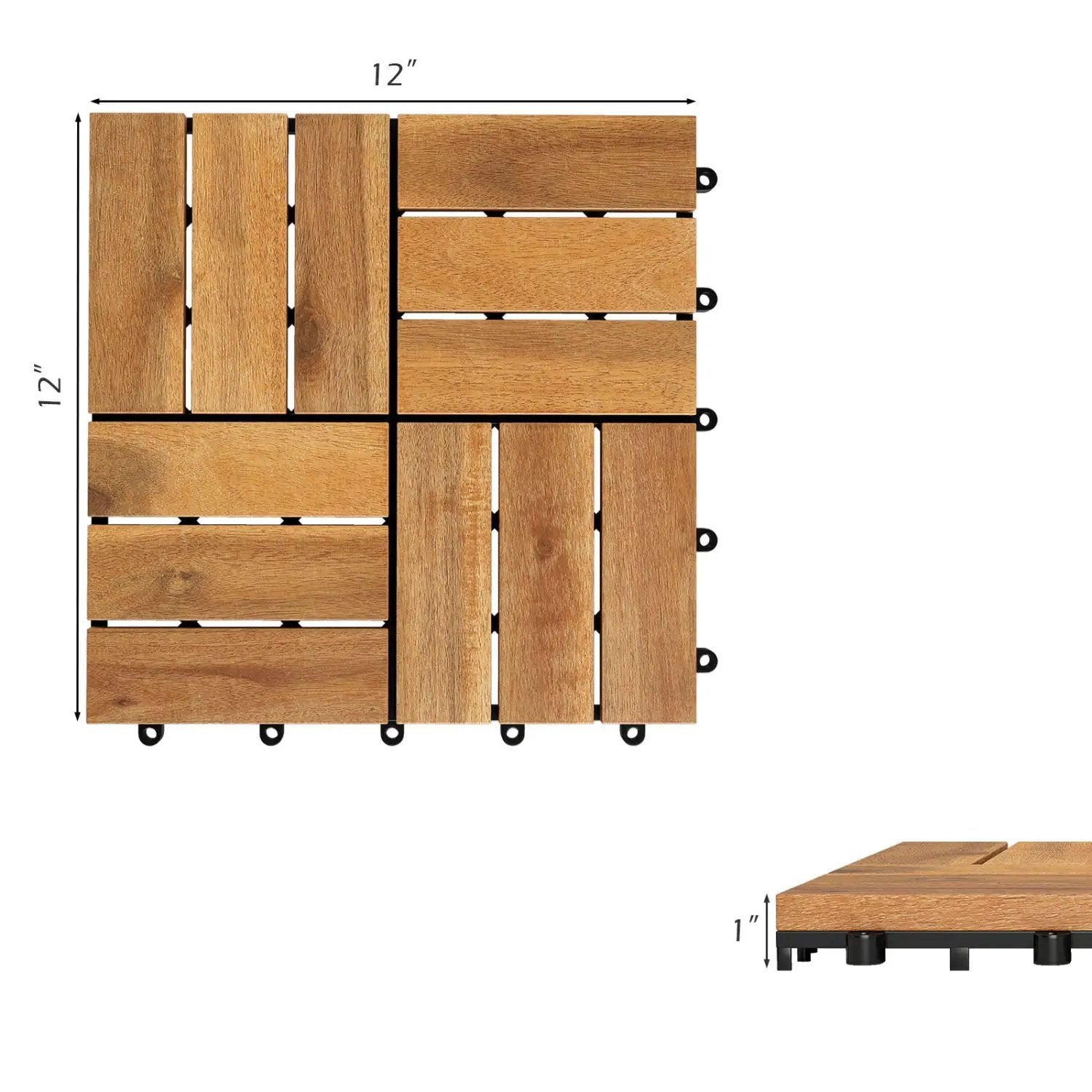 Acacia Wood Interlocking Deck Tiles 12x12 Inch - 54 Pack by DirectDeals