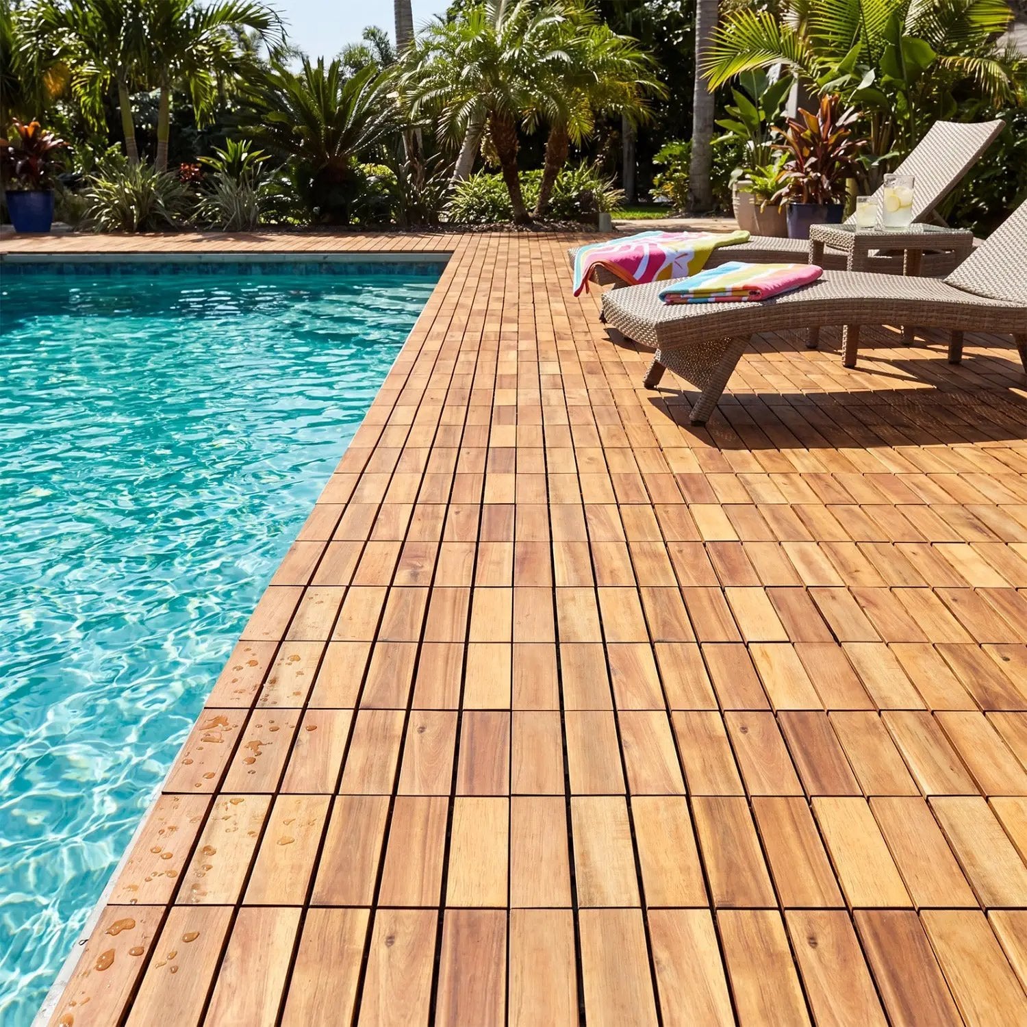 Acacia Wood Interlocking Deck Tiles 12x12 Inch - 54 Pack by DirectDeals