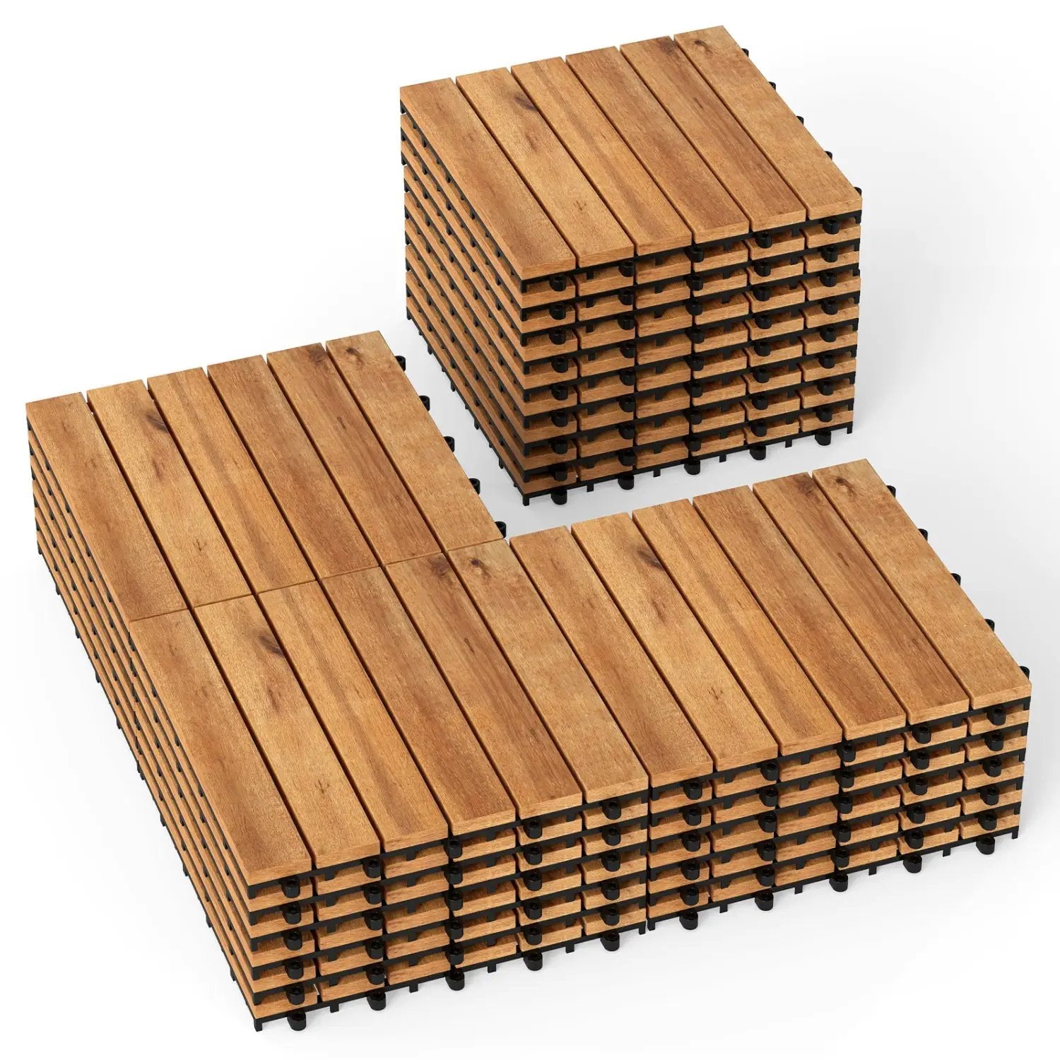 Acacia Wood Interlocking Deck Tiles 12x12 Inch (54 Pack) by DirectDeals