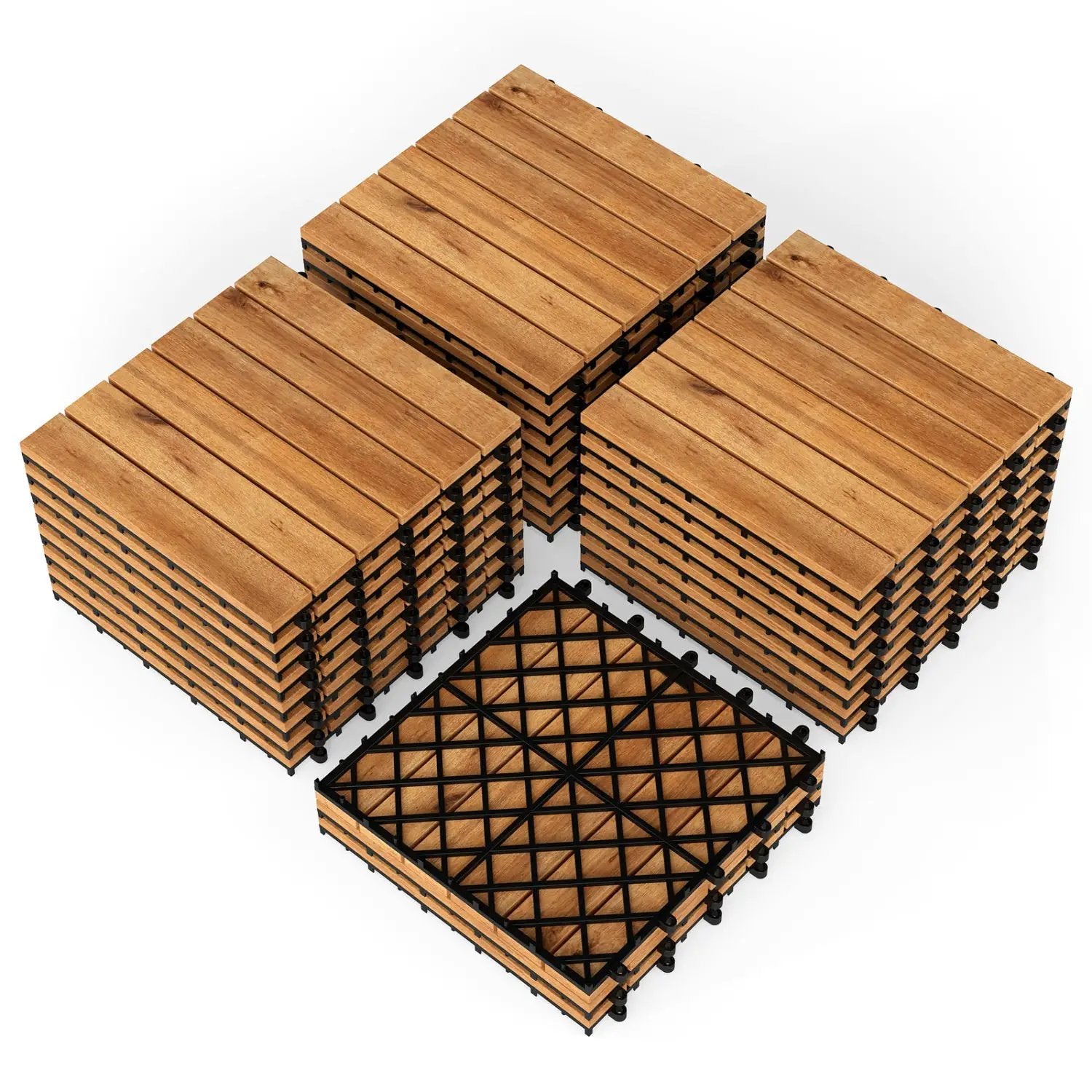 Acacia Wood Interlocking Deck Tiles 12x12 Inch (54 Pack) by DirectDeals
