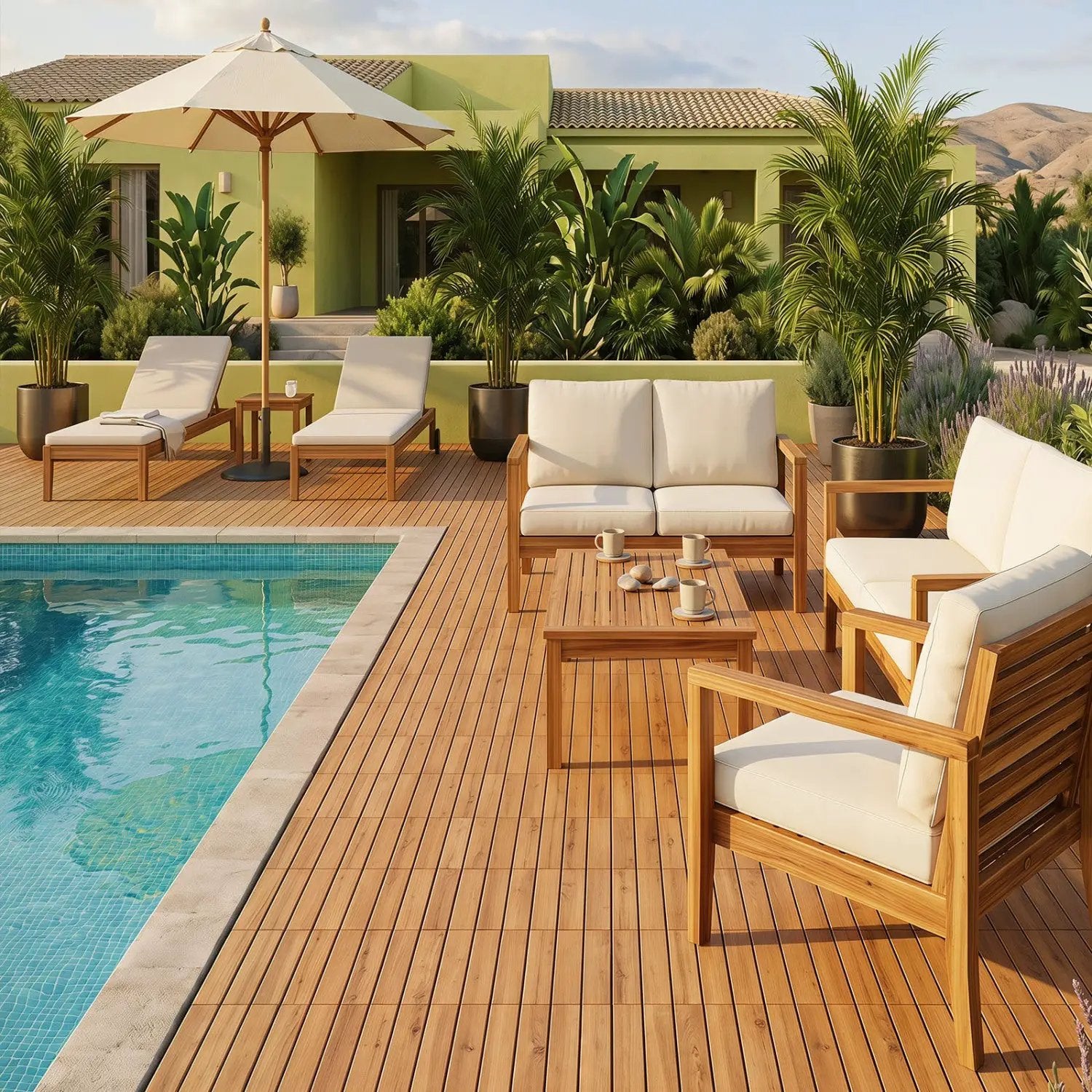 Acacia Wood Interlocking Deck Tiles 12x12 Inch (54 Pack) by DirectDeals