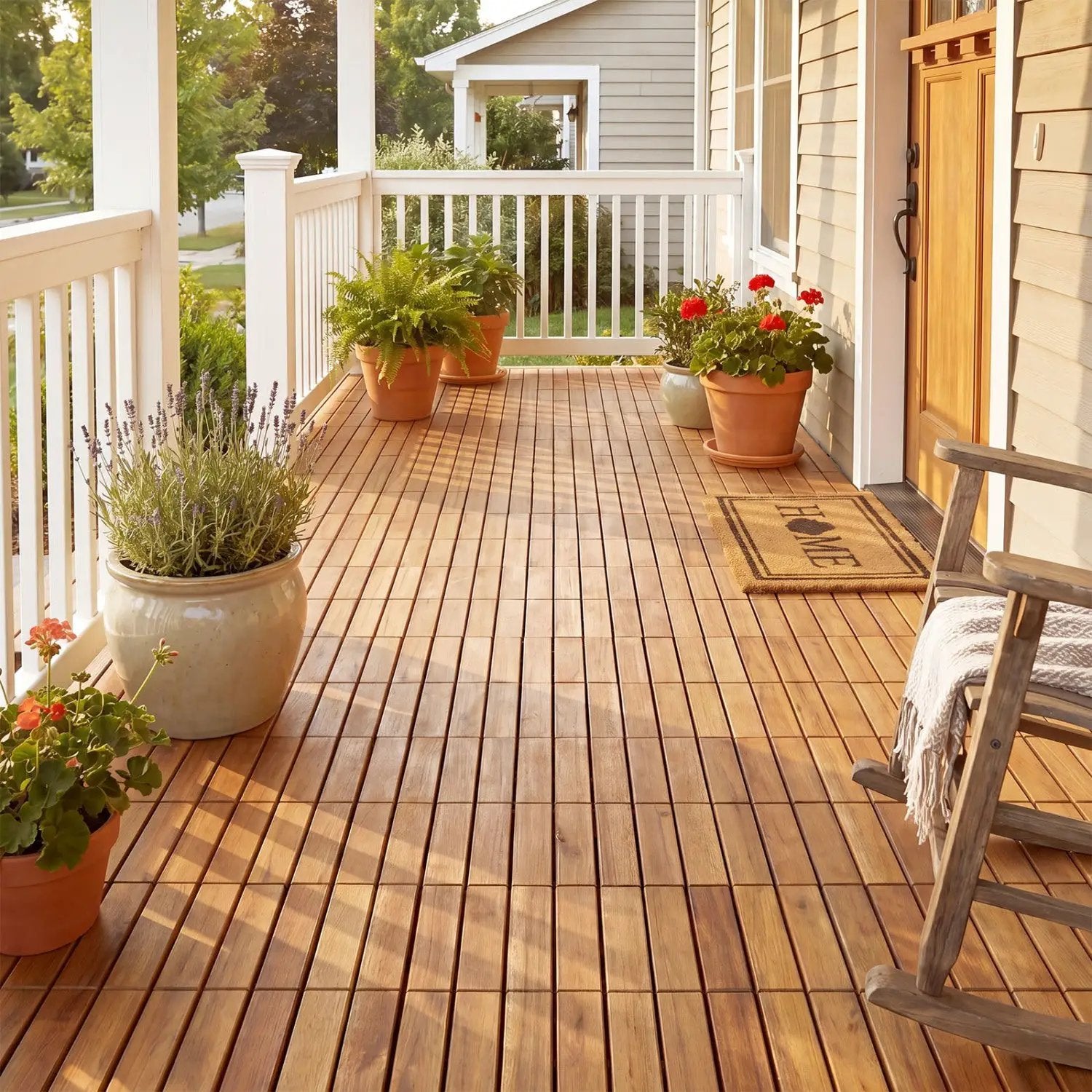 Acacia Wood Interlocking Deck Tiles 12x12 Inch (54 Pack) by DirectDeals