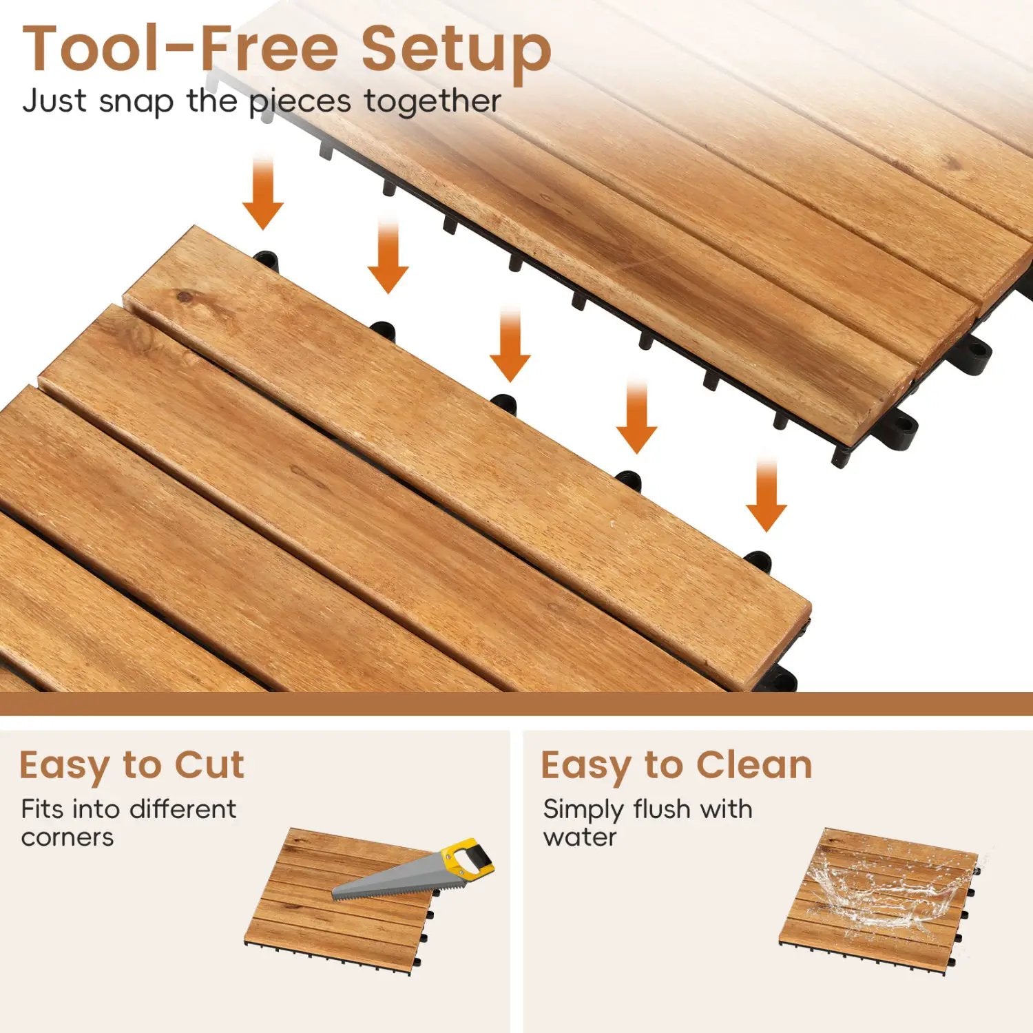 Acacia Wood Interlocking Deck Tiles 12x12 Inch (54 Pack) by DirectDeals