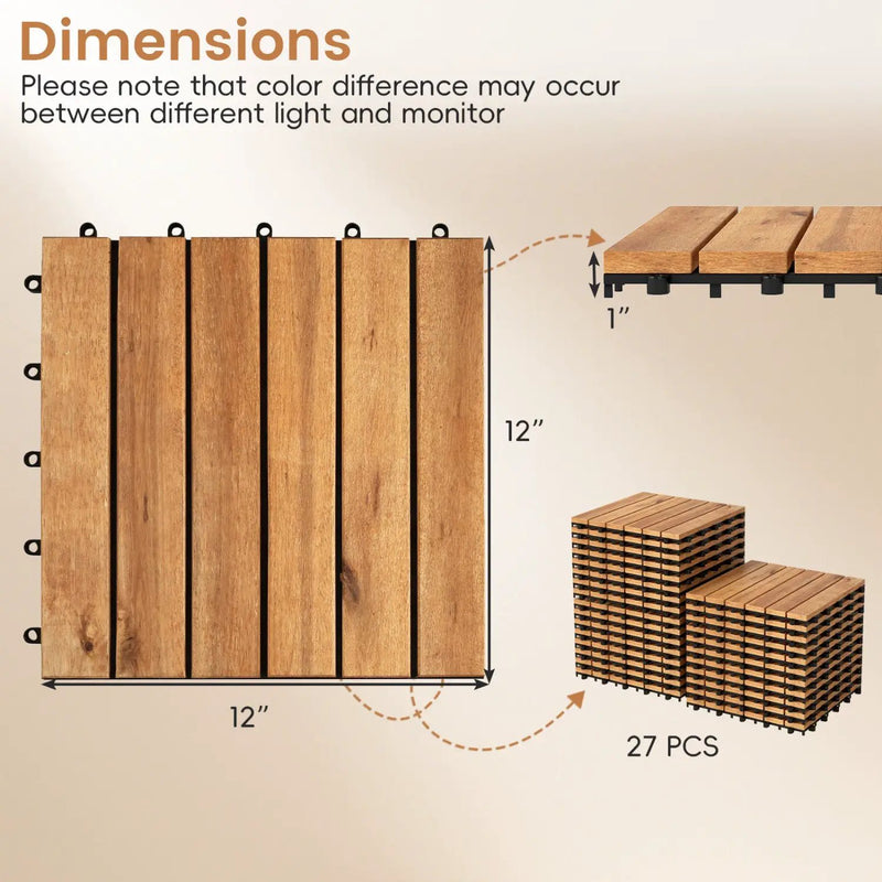 Acacia Wood Interlocking Deck Tiles 12x12 Inch (54 Pack) by DirectDeals