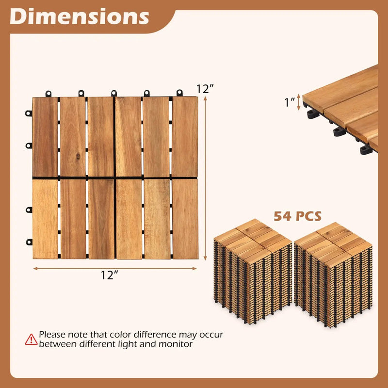 Acacia Wood Interlocking Deck Tiles 12x12 Inch - 54 Pack by DirectDeals