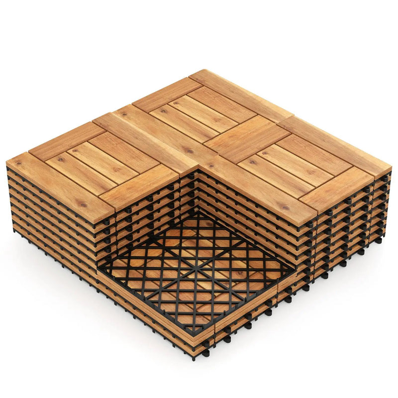 Acacia Wood Interlocking Deck Tiles 12" x 12" - Natural by DirectDeals