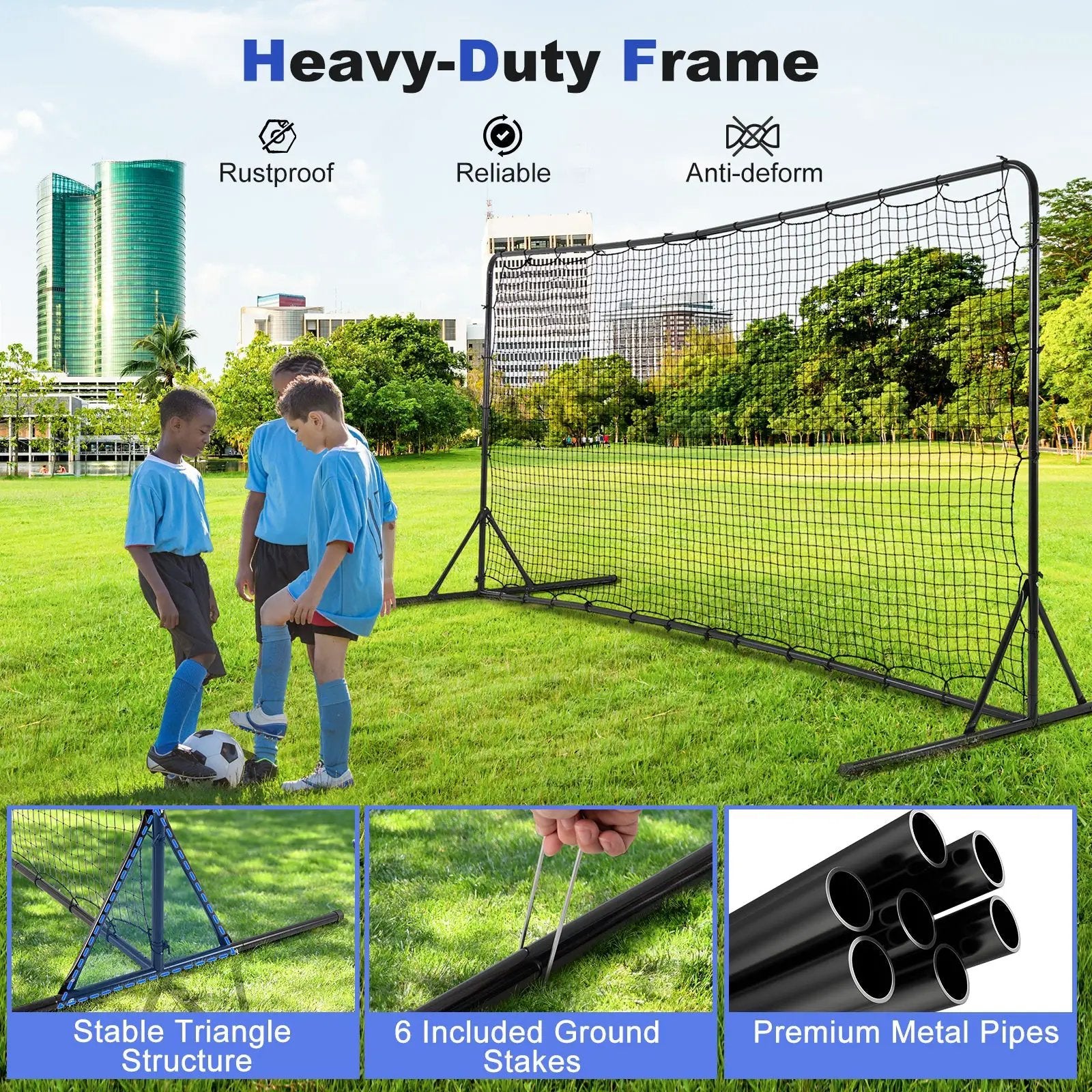 12 x 6 Feet Soccer Rebounder Net with All Weather Net-Black by DirectDeals