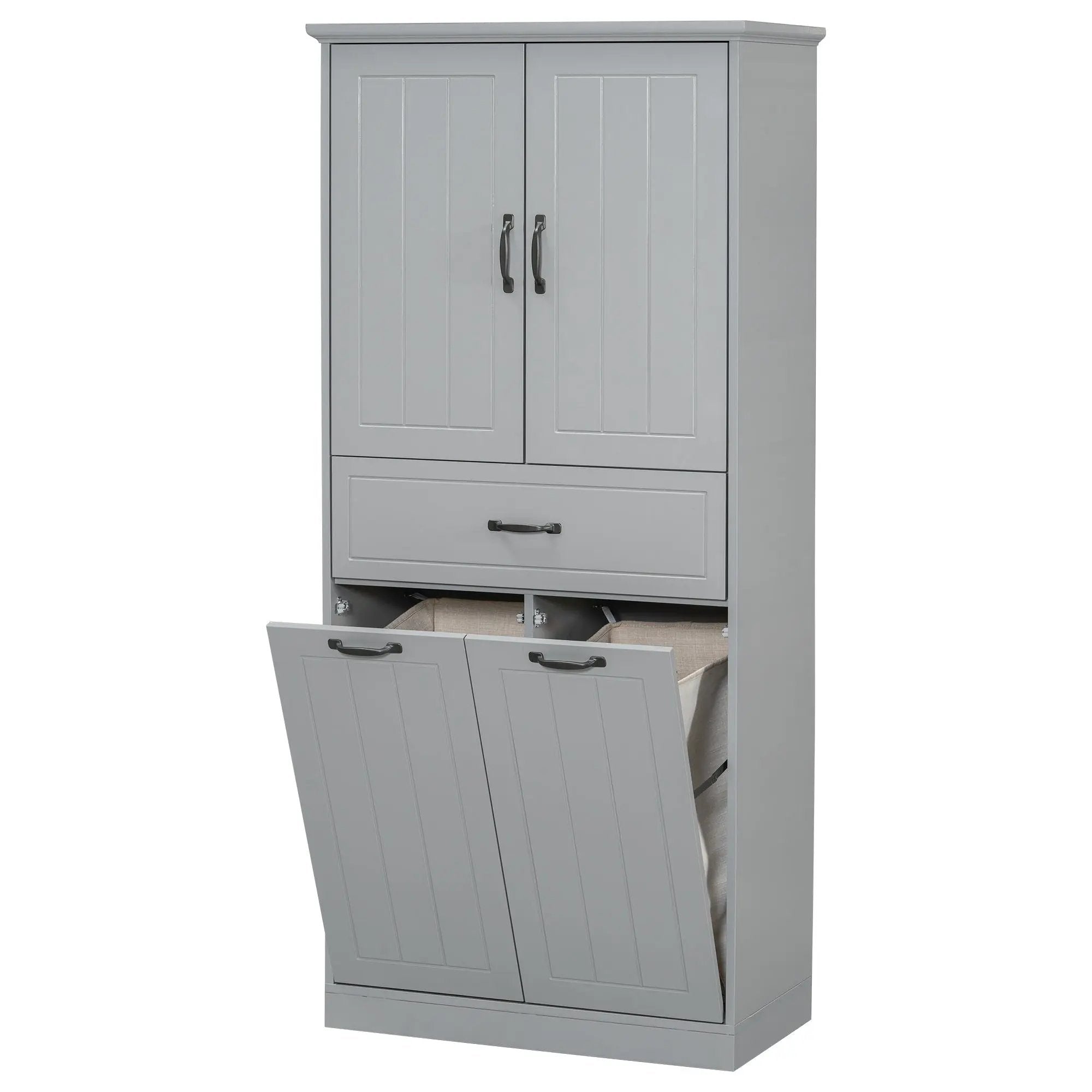 Modern Bathroom Storage Cabinet with Two Laundry Baskets, One Drawer, Adjustable Shelf by HouseOfZazla