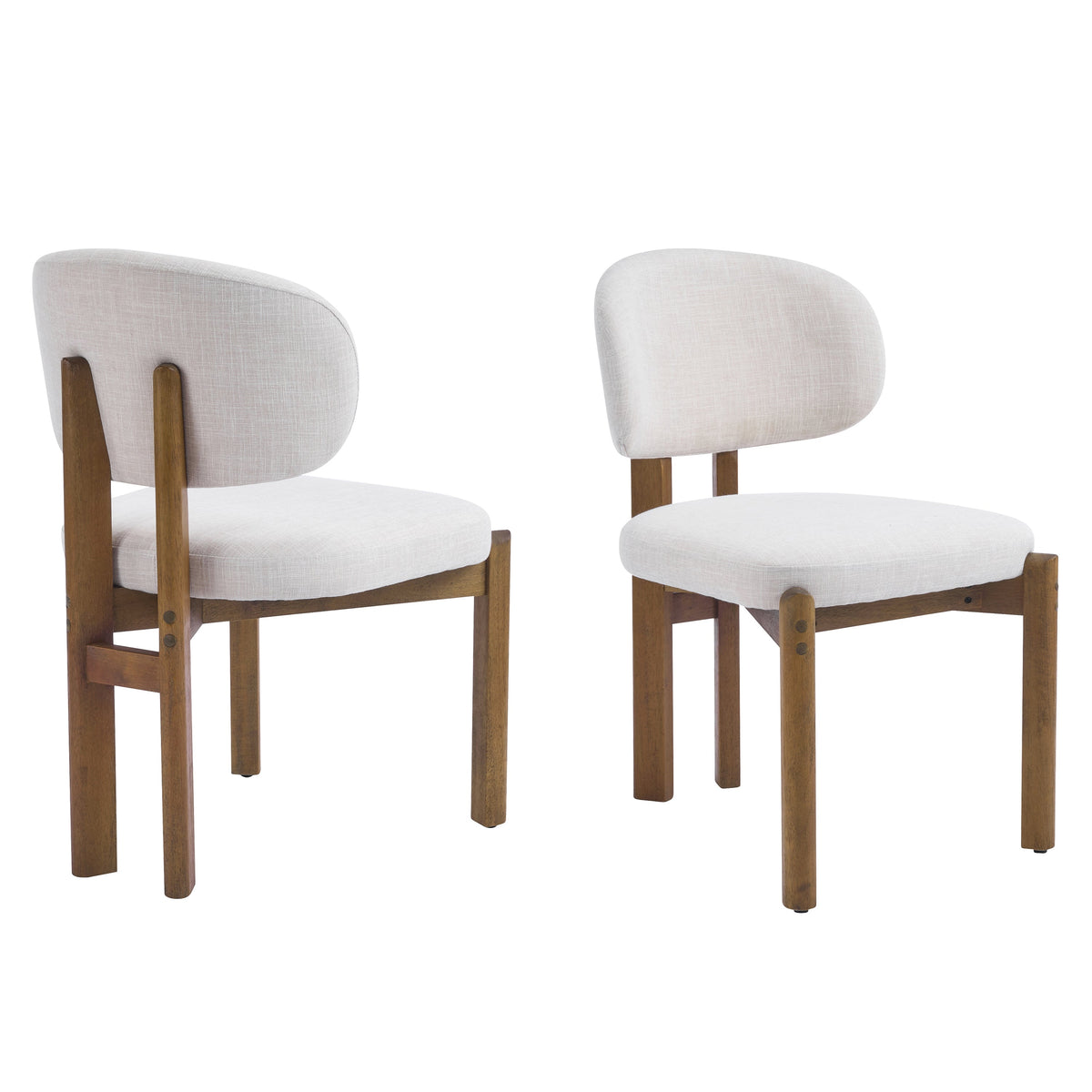 Beige Upholstered Mid-Century Dining Chair with Walnut Frame - Beige, photo 5 of 10
