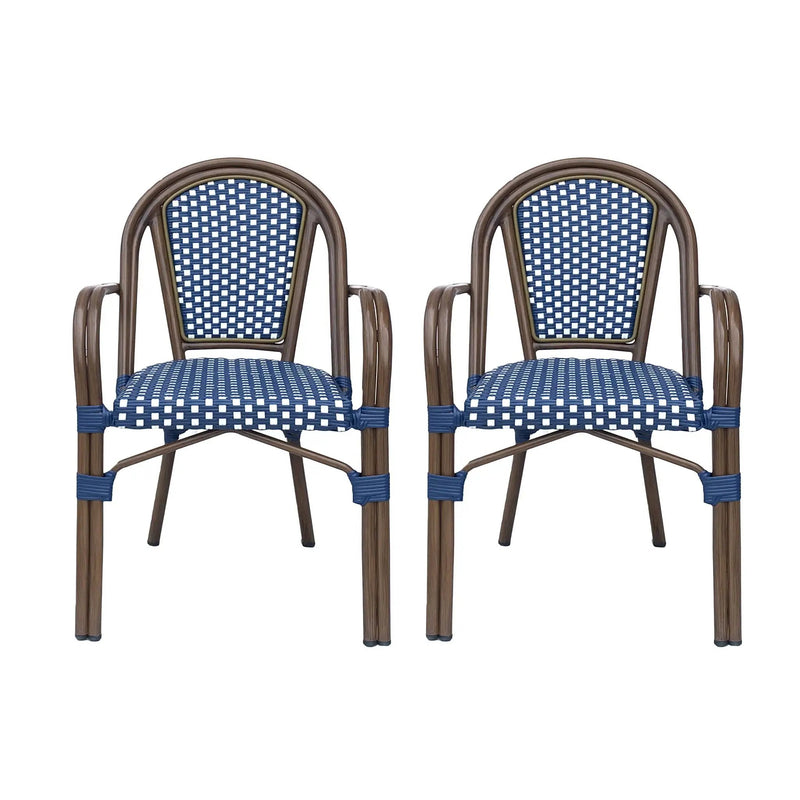 Bistro Chair With 2 Toned Checkered Pattern (Set of 2) - White / Navy by HouseOfZazla