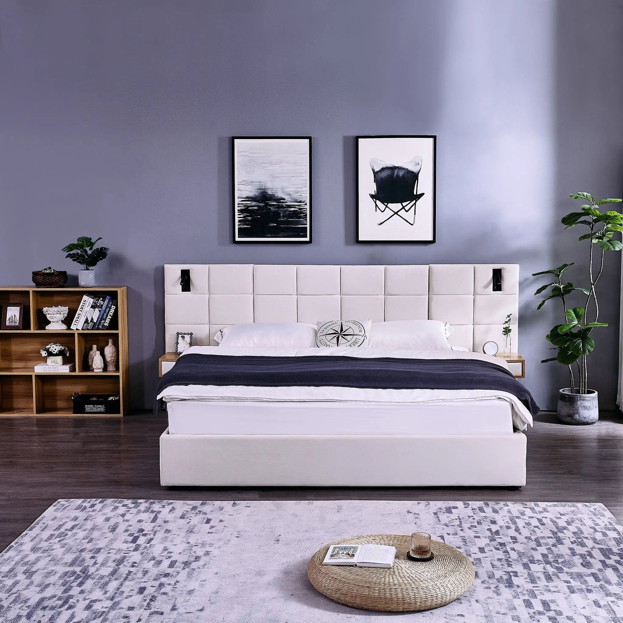 Upholstered Hydraulic Platform Bed With Storage Shelves, Reading Lamps, USB Port by HouseOfZazla