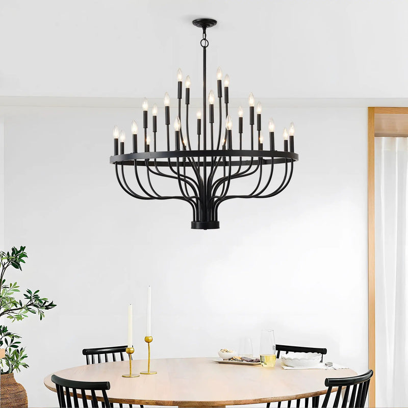 24 Light Chandelier Industrial Iron Candle Chandelier Modern Suspended Farmhouse Chandeliers Pendant Light Fixtures For Dining Room Bedroom Living Room Kitchen Island Foyer E12 Bulb (No Include) - Black by Unique Piece Furniture