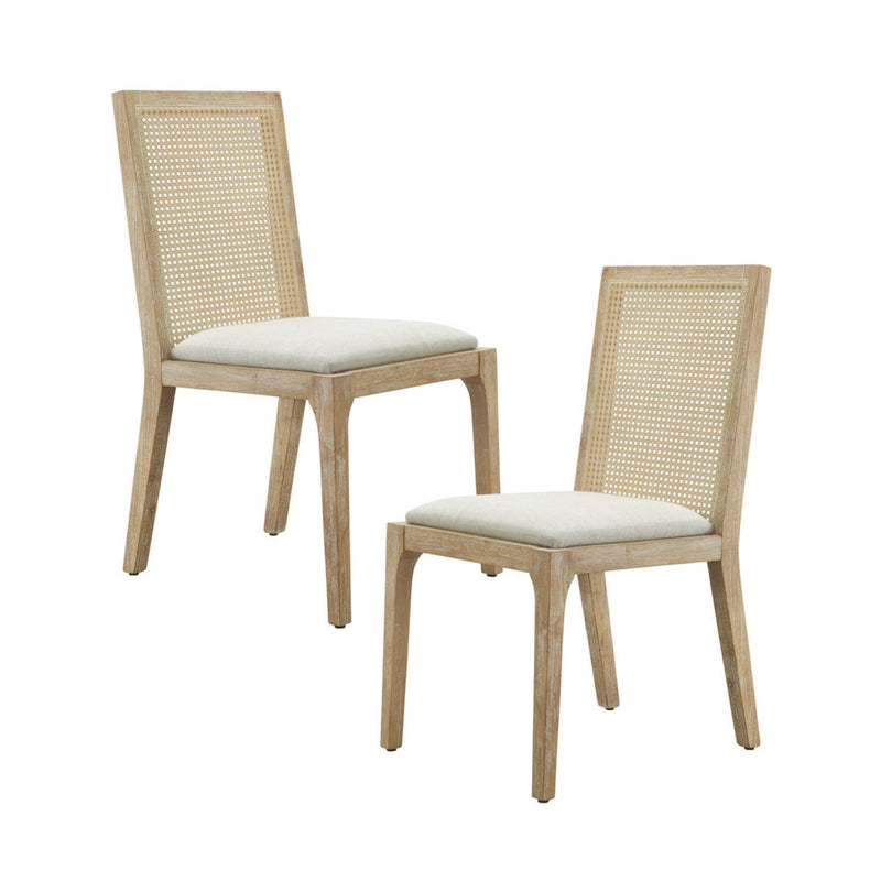 Dining Chair Set with Synthetic Cane Back and Upholstered Seat - Natural