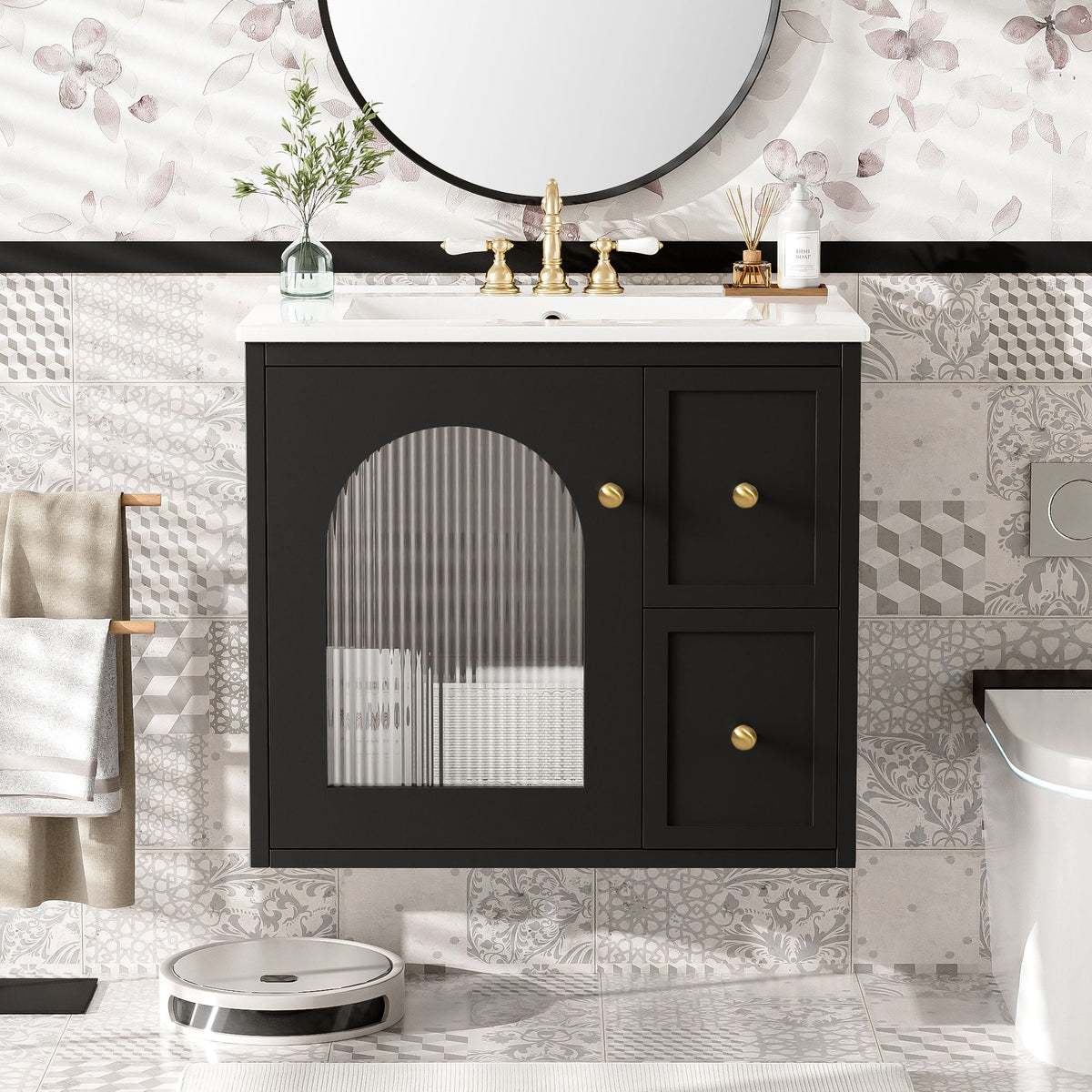 Wall-Mounted Bathroom Vanity Set With Sink, 2 Drawers And Soft-Close Door, photo 6 of 21