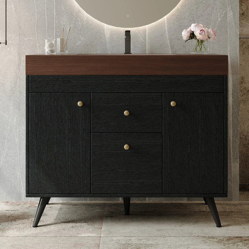 36" Modern Freestanding Bathroom Vanity with Sintered Stone Top, Ceramic Sink & Smart Storage by HouseOfZazla
