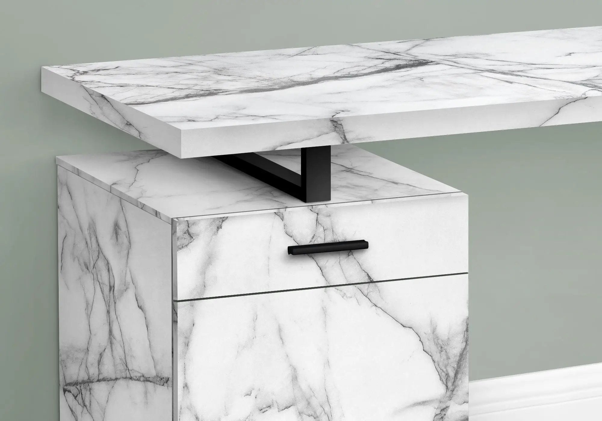 Computer Desk with Marble Look Laminate and Storage Drawers - White by HouseOfZazla