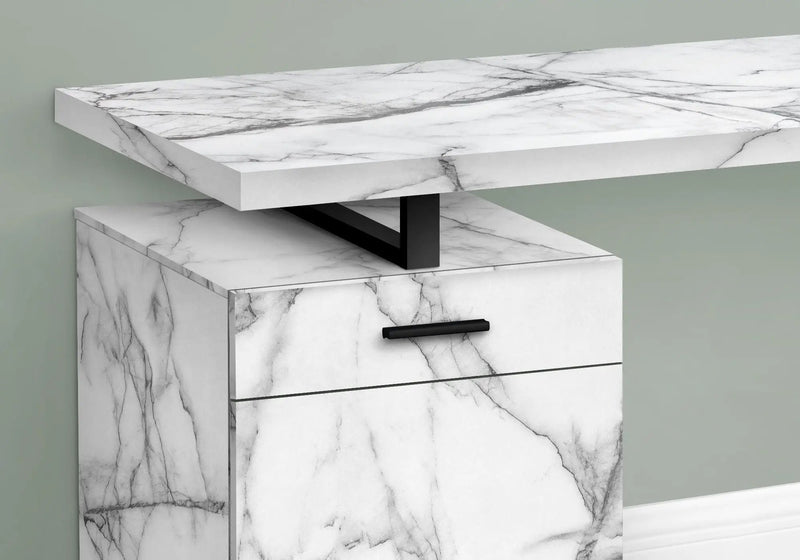 Computer Desk with Marble Look Laminate and Storage Drawers - White by HouseOfZazla