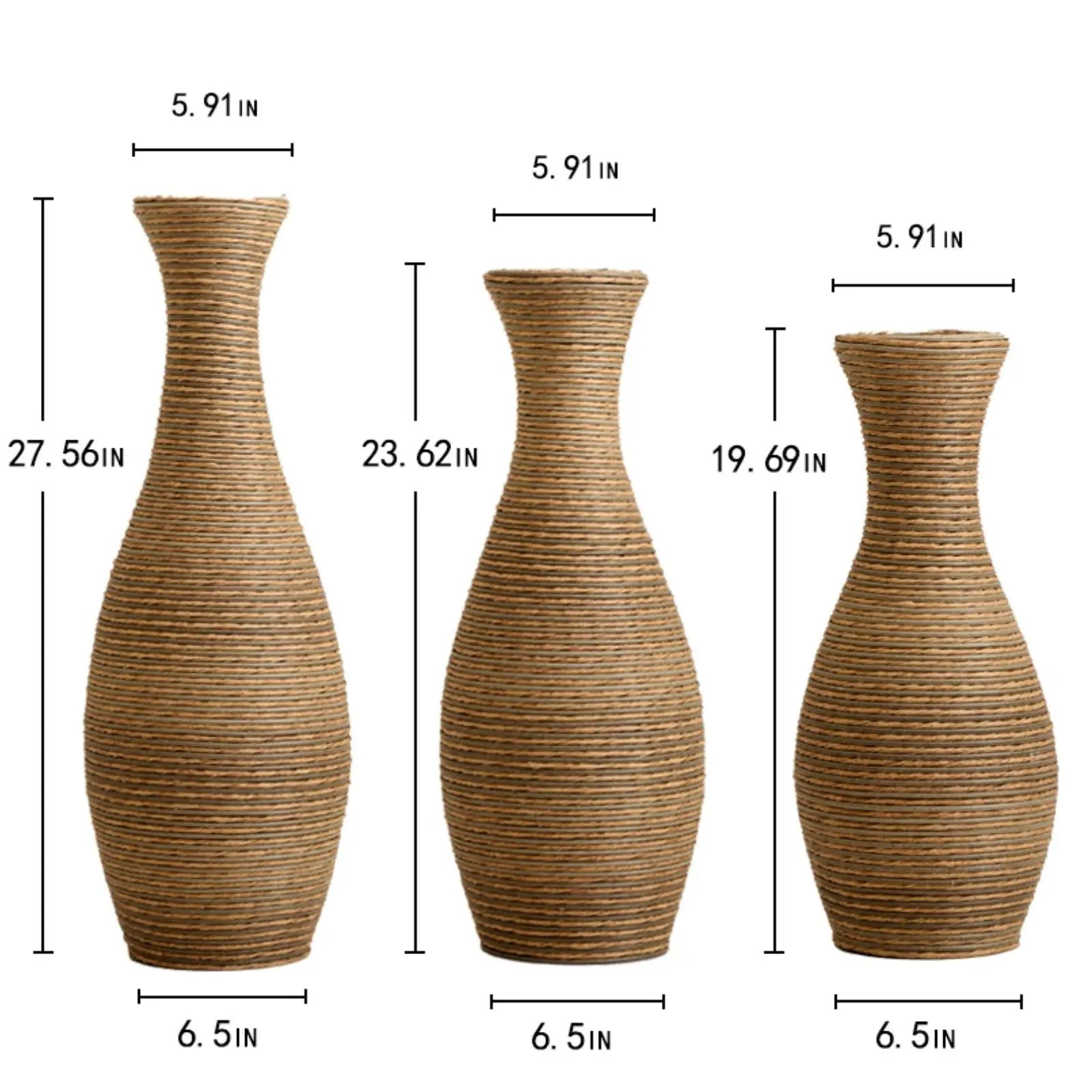 3 Piece Artificial Rattan Floor Vase Set Decorative Accent For Living Room, Hallway & Entryway, Ideal For Dried Or Silk Flower Arrangements - Beige by Unique Piece Furniture