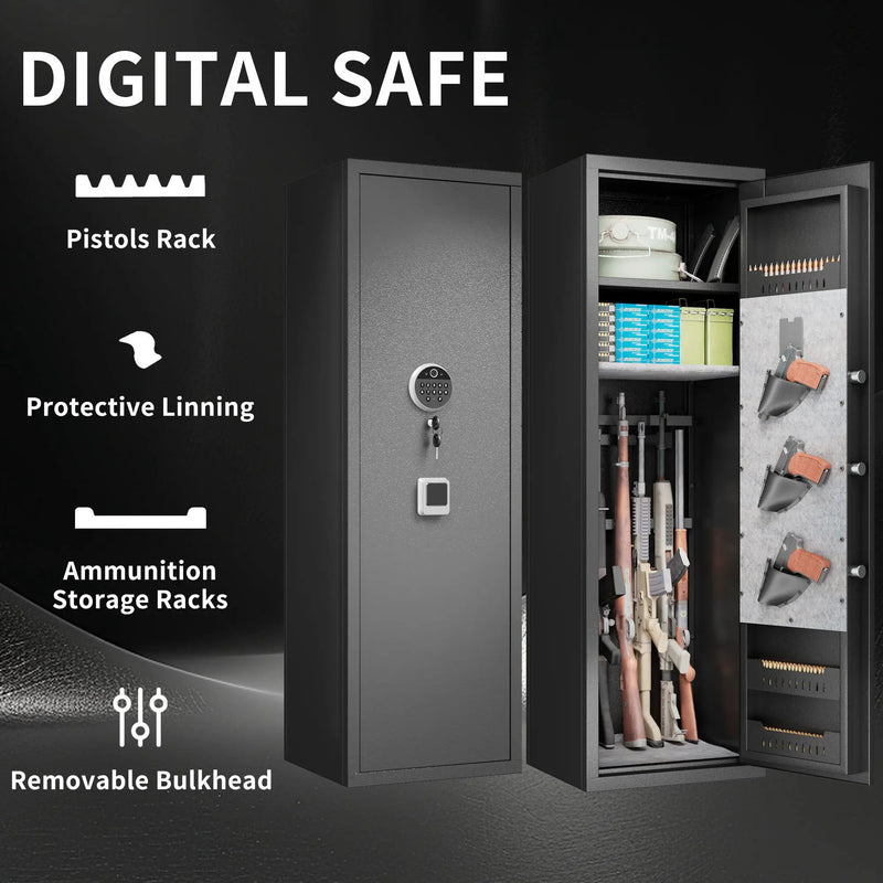 Gun Safes For Home Rifle And Pistols, Fingerprint Electronic Safe With Quick Access, Detachable Partition - Black by HouseOfZazla