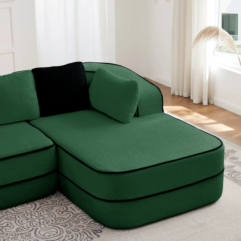 Elysees Left Chaise Sofa W/Pillows Teddy Fabric - Green by HouseOfZazla