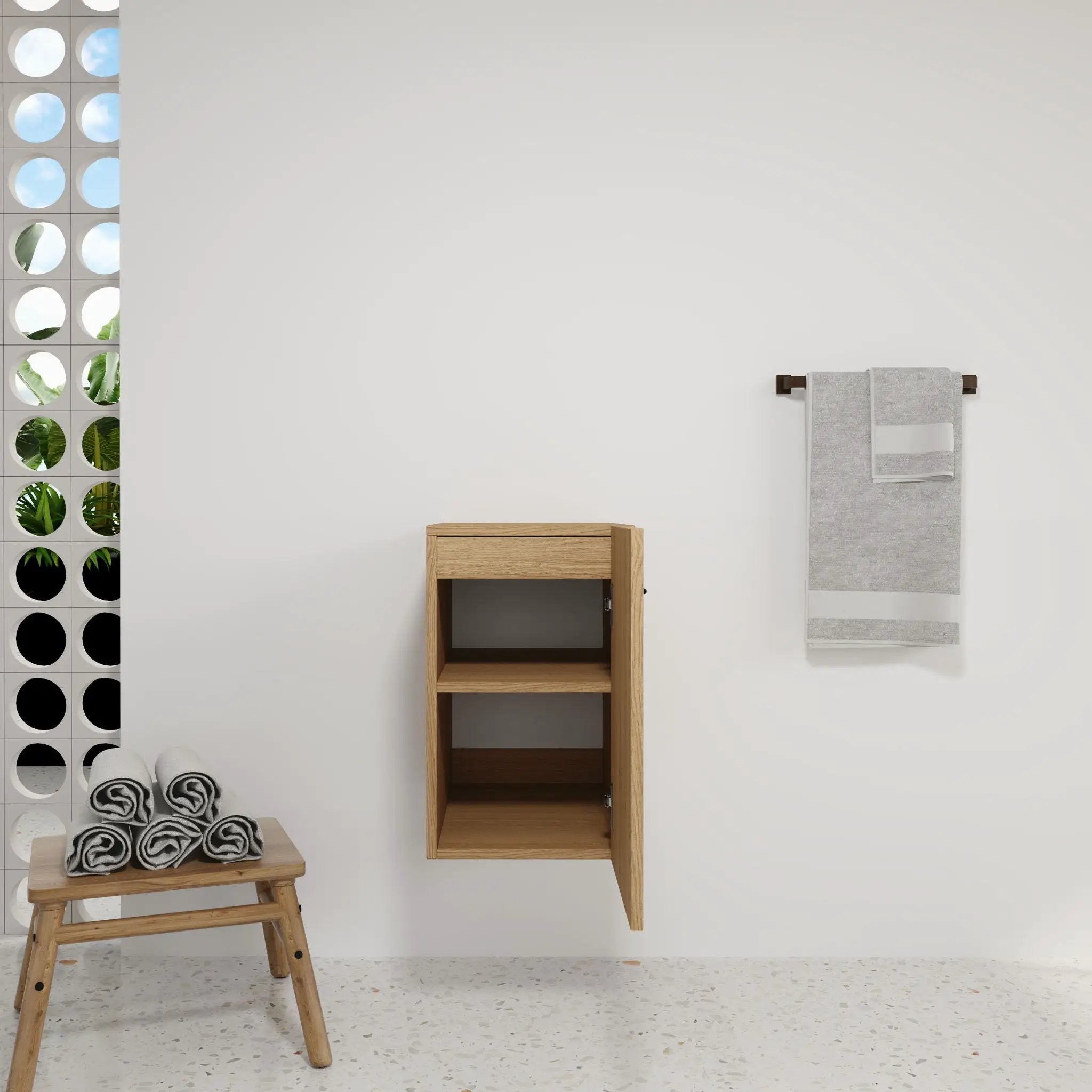 Floating Bathroom Vanity Single Door Base Cabinet, Wall Mounted Storage - Light Oak by HouseOfZazla