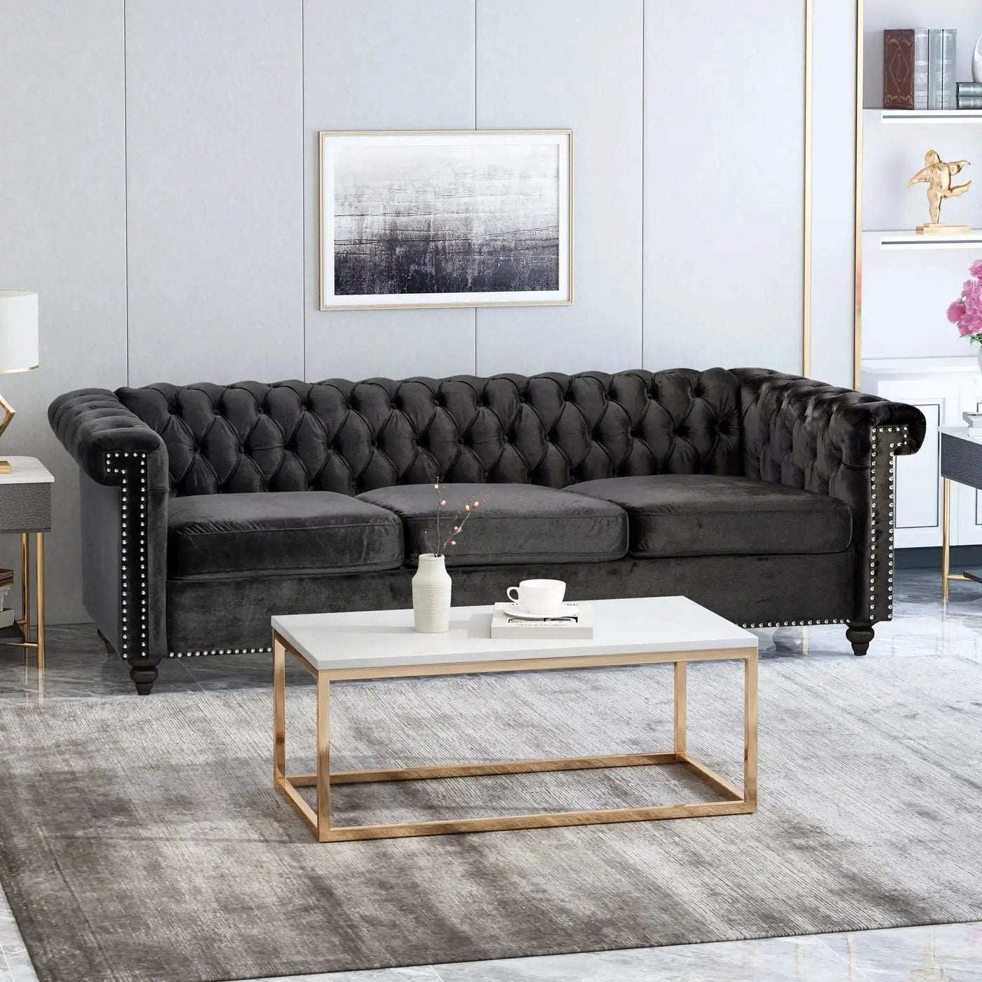 Chesterfield Style 3 Seater Sofa With Deep Button Tufting by HouseOfZazla