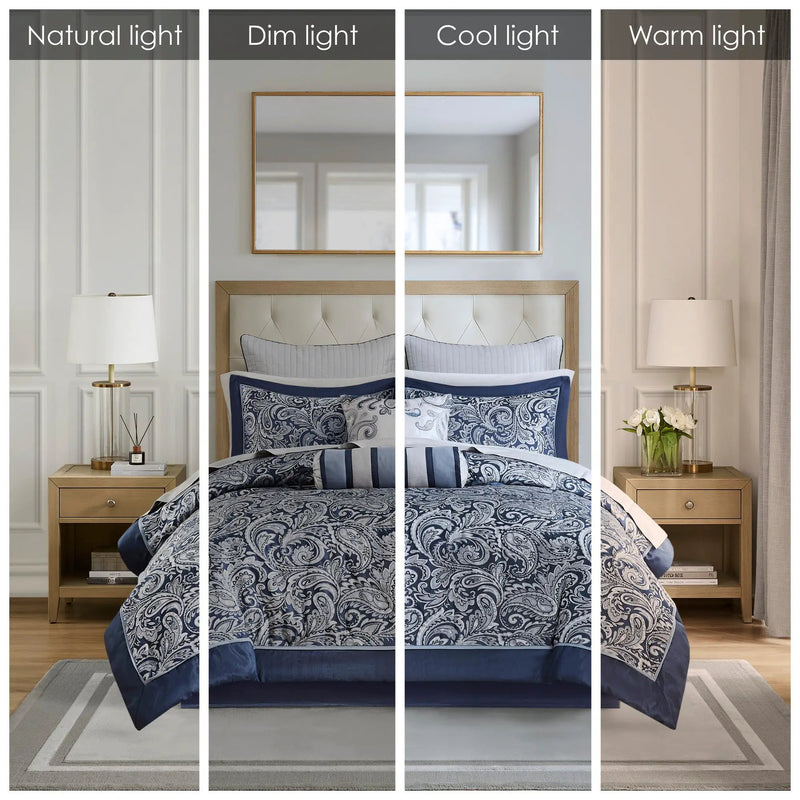 12 Piece Comforter Set with Cotton Bed Sheets Navy Queen by HouseOfZazla