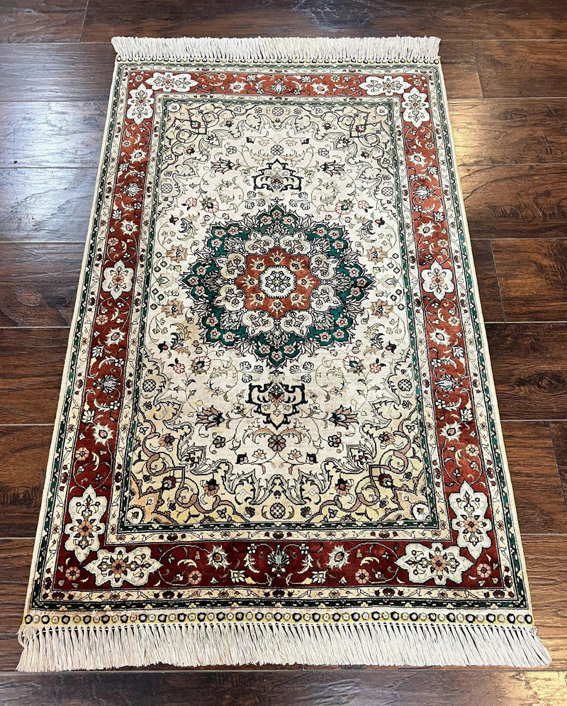 Silk Turkish Kayseri Rug 2.7 x 4, Floral Medallion, Fine Oriental Carpet, Small Vintage Rug, Silk Pile on Silk Foundation, Hand Knotted by Jewel Rugs