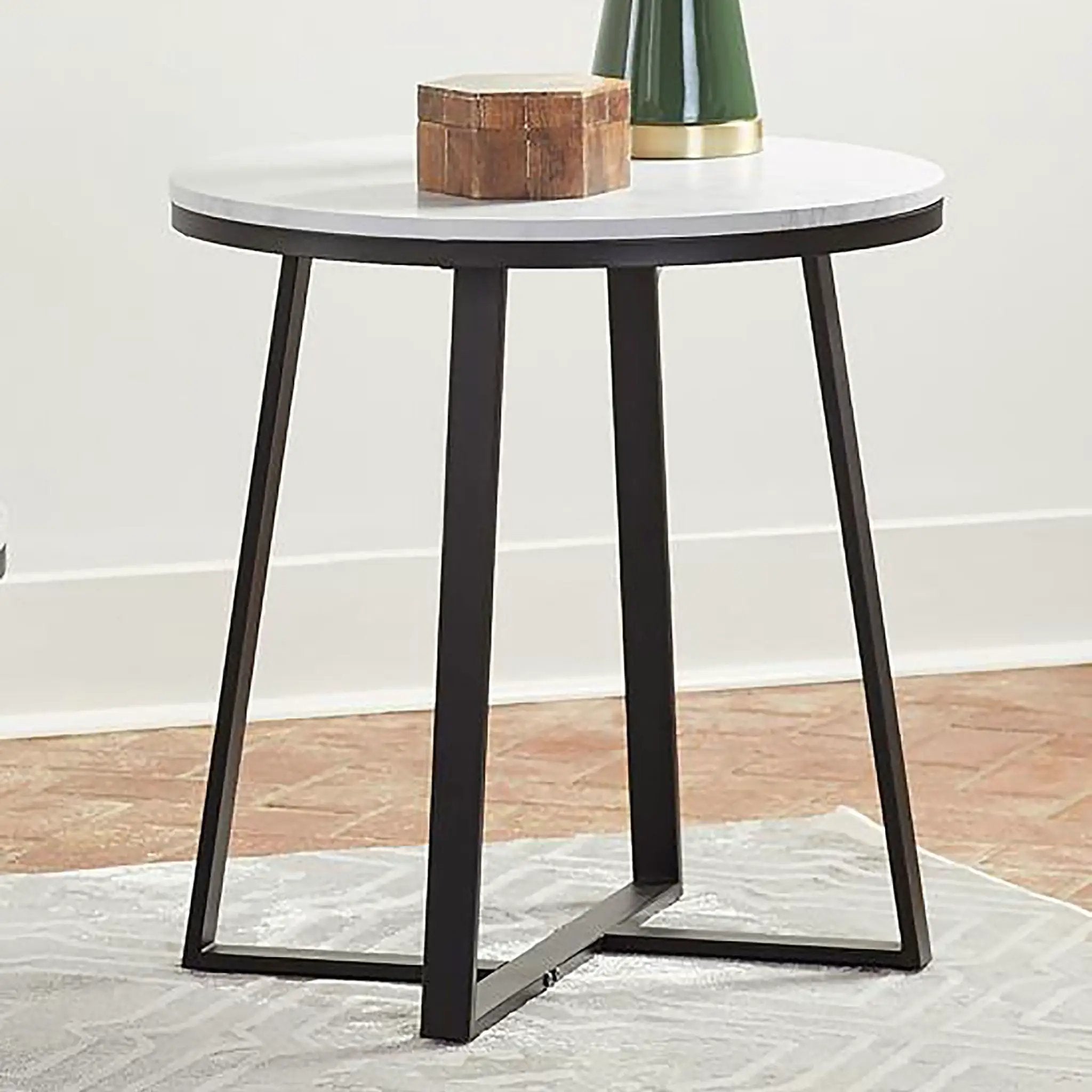 Round End Table With Base, Living Room Furniture - White by HouseOfZazla